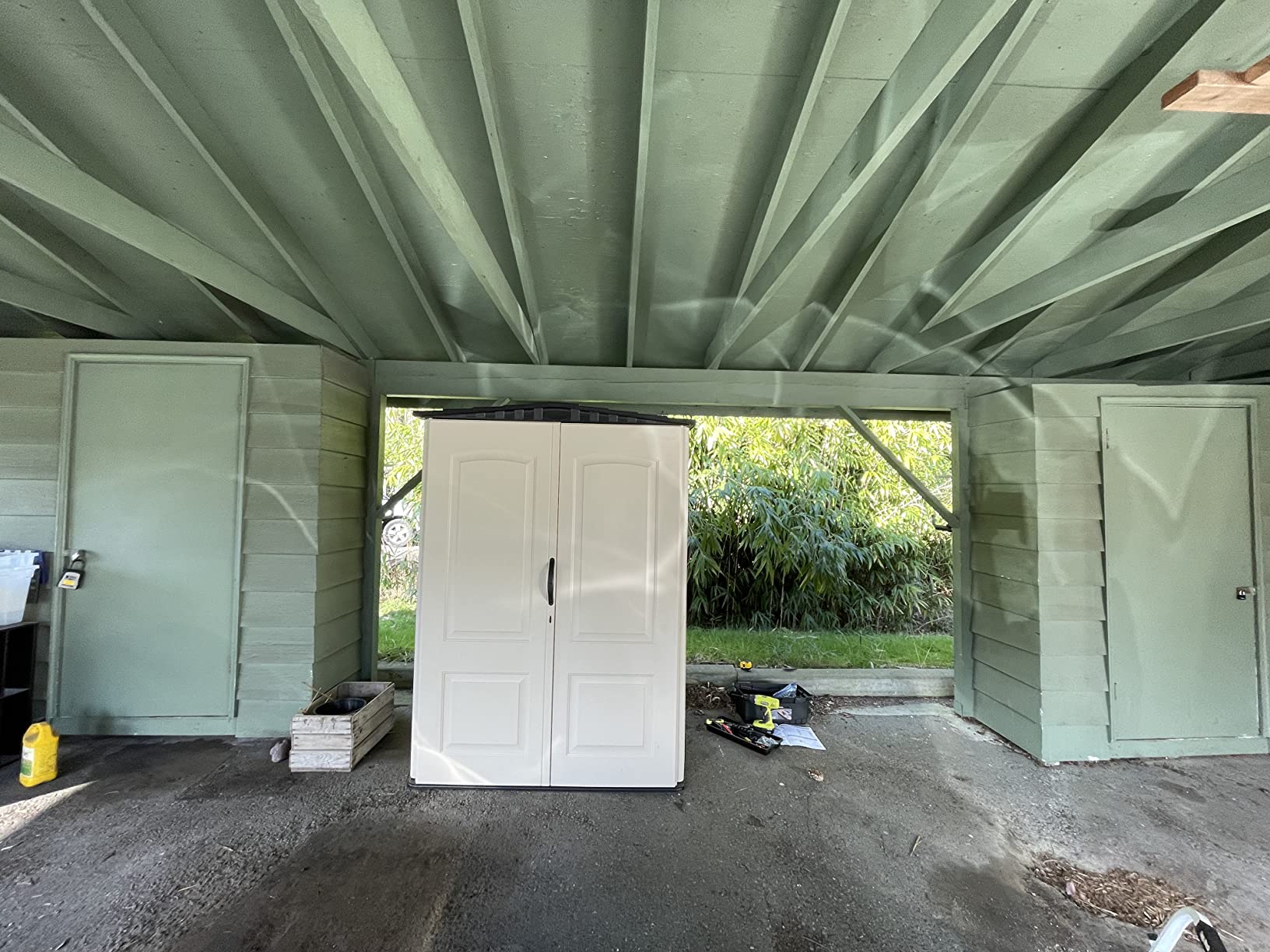 Rubbermaid Medium Vertical Resin Outdoor Storage Shed With Floor (4.3 x 4.6 Ft), Weather Resistant, Beige/Brown, Organization for Home/Backyard/Garden Tools/Lawn Mower/Bike Storage/Pool Supplies customer photo 1