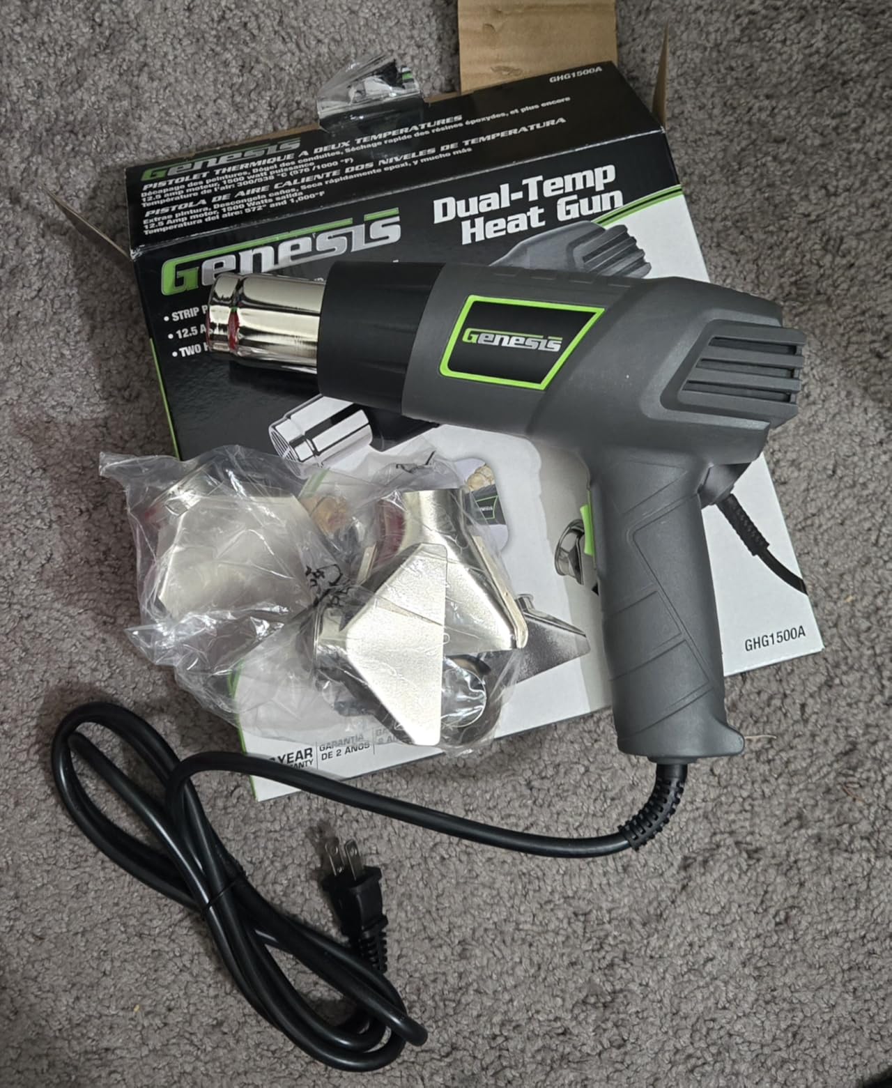 Genesis GHG1500A Dual Temperature Heat Gun Kit With Fast Heat High And Low Settings 572F/1000F, Air Reduction Nozzle, Reflector Nozzle, And Two Deflector Nozzles with 2 Year Warranty | 572F or 1000F, For Shrink Tubing, For Crafting, For Vinyl Wrap, 4 Accessory Nozzles customer photo 2