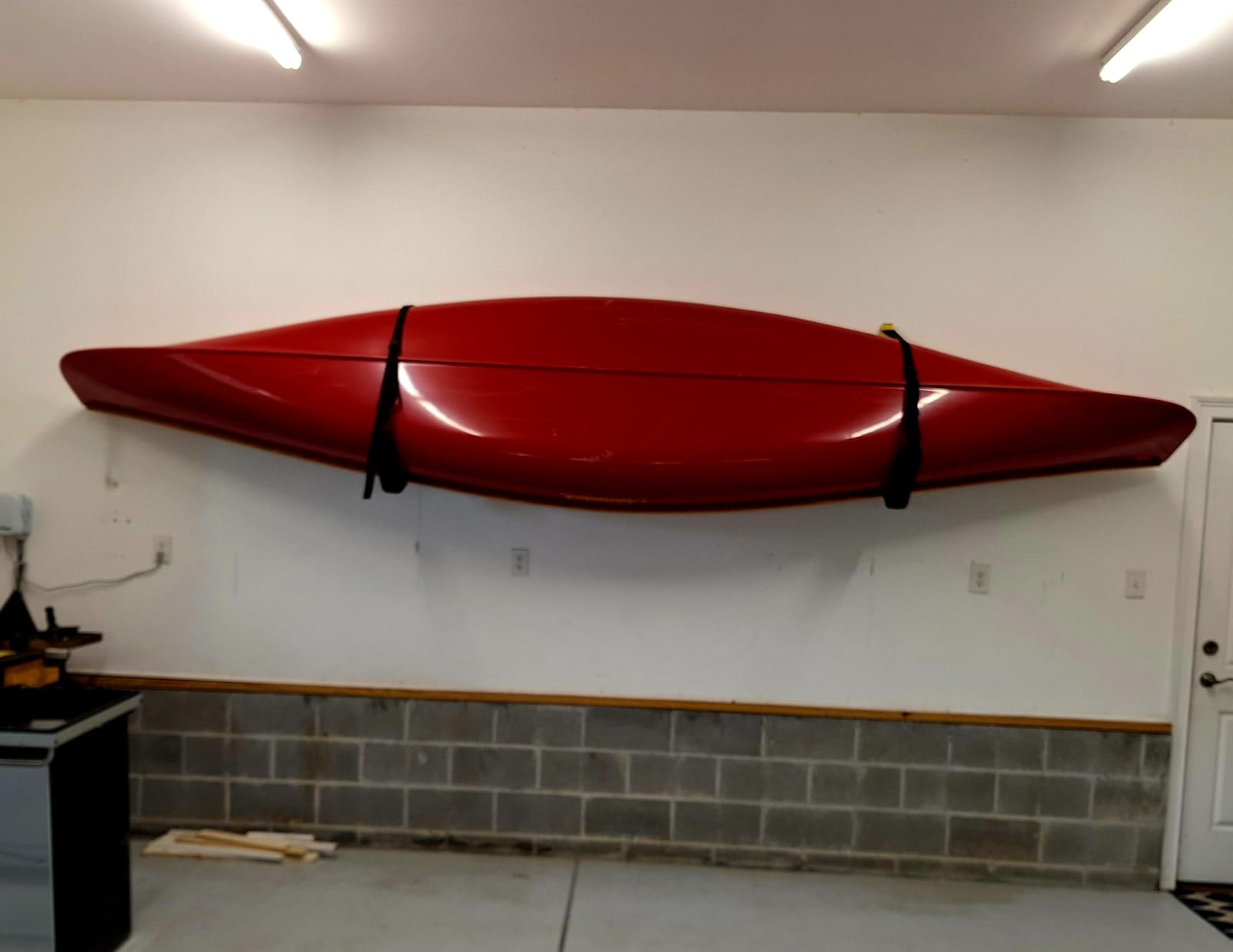 Suspenz Kayak Storage Rack, Big EZ Padded Wall Hangers/Hooks for Kayaks and Canoes, Indoor & Outdoor Wall Mounts, Powder-Coated Steel with Foam Pads & Safety Straps, Holds up to 150 lbs (12-2499) customer photo 1