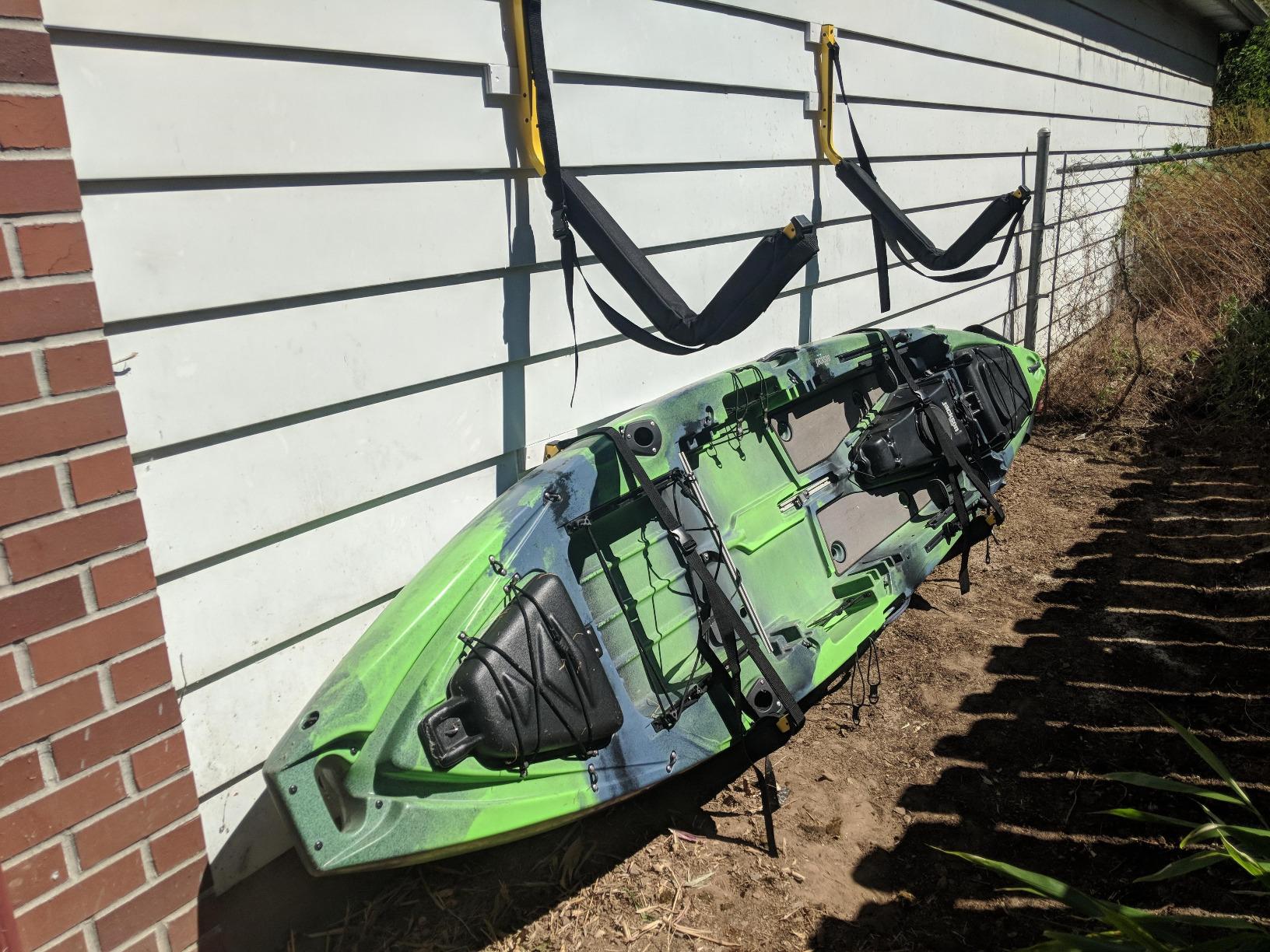 Suspenz Kayak Storage Rack, Big EZ Padded Wall Hangers/Hooks for Kayaks and Canoes, Indoor & Outdoor Wall Mounts, Powder-Coated Steel with Foam Pads & Safety Straps, Holds up to 150 lbs (12-2499) customer photo 2