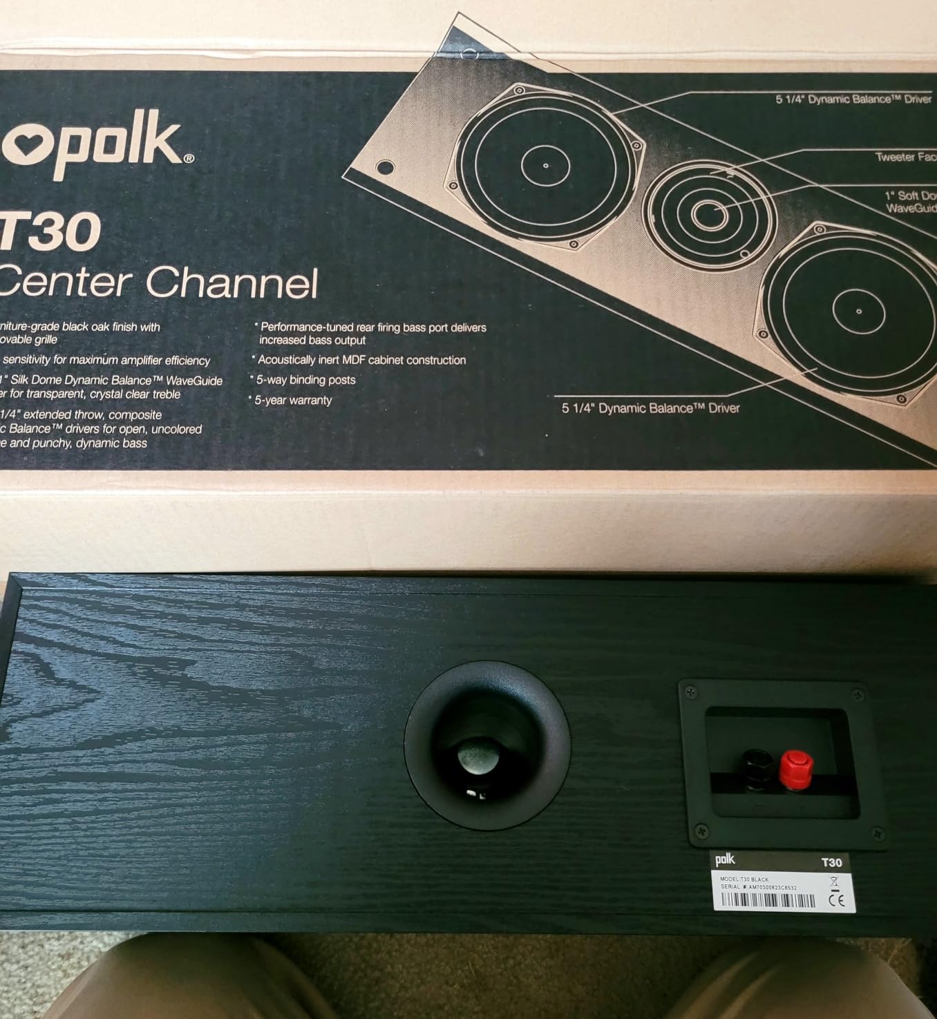 Polk Audio T30 Home Theater Center Channel Speaker - Vocal Clarity, Deep Bass Response, Dolby and DTS, Home Speaker, Single, Black customer photo 2
