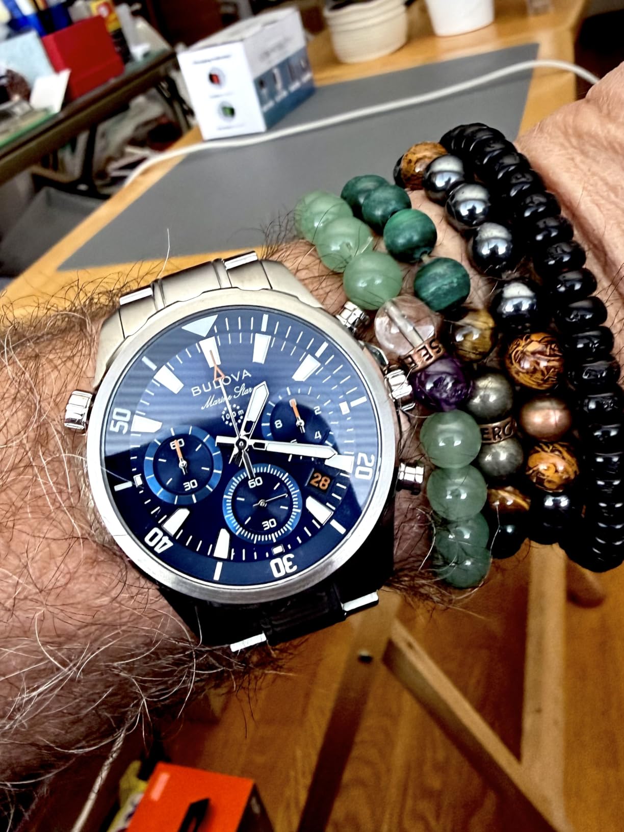 Men's Marine Star Series B Stainless Steel 6-Hand Chronograph Quartz Watch, Blue Dial Style: 96B256 customer photo 1