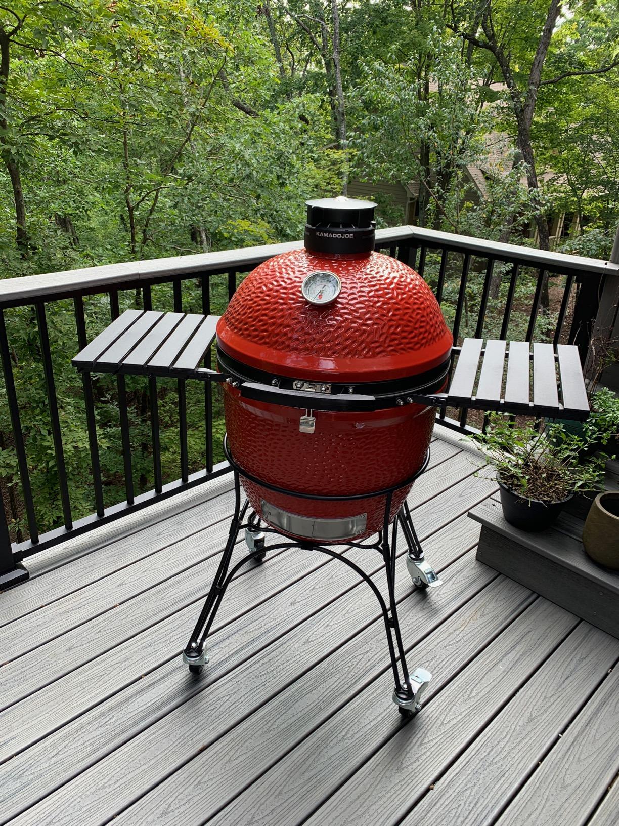 Classic Joe Series II 18-inch Ceramic Charcoal Grill and Smoker with Cart, Side Shelves, Stainless Steel Grates and 250 Cooking Square Inches in Red, Model KJ-23RHC customer photo 1