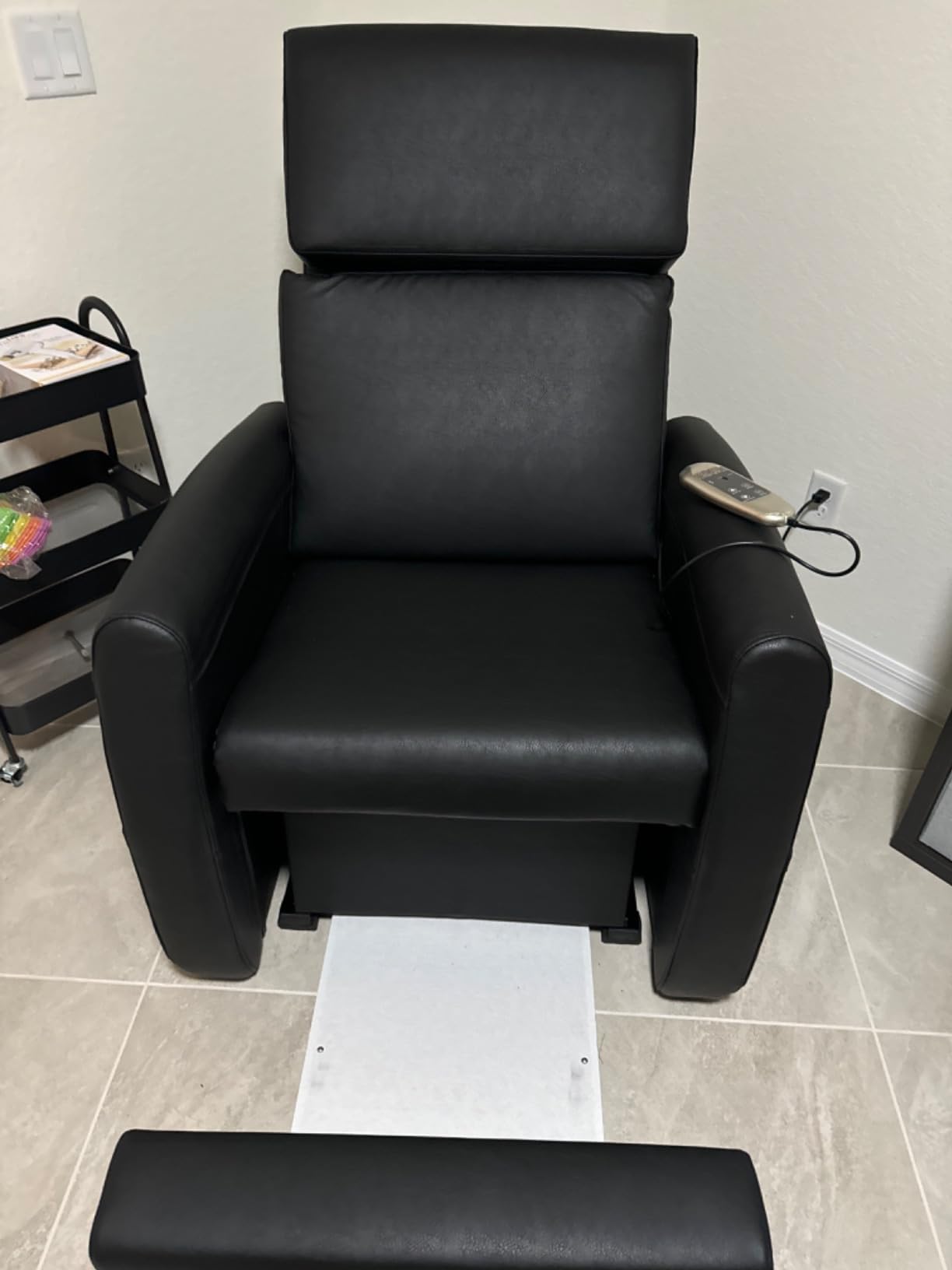 PS9 Pedicure Lounge Chair with Massage Motorized Recline | Black Plush Upholstery, Footbath Compatible, Adjustable Footrest, Retractable Platform, Salon Storage Pouches, Spa Use customer photo 1
