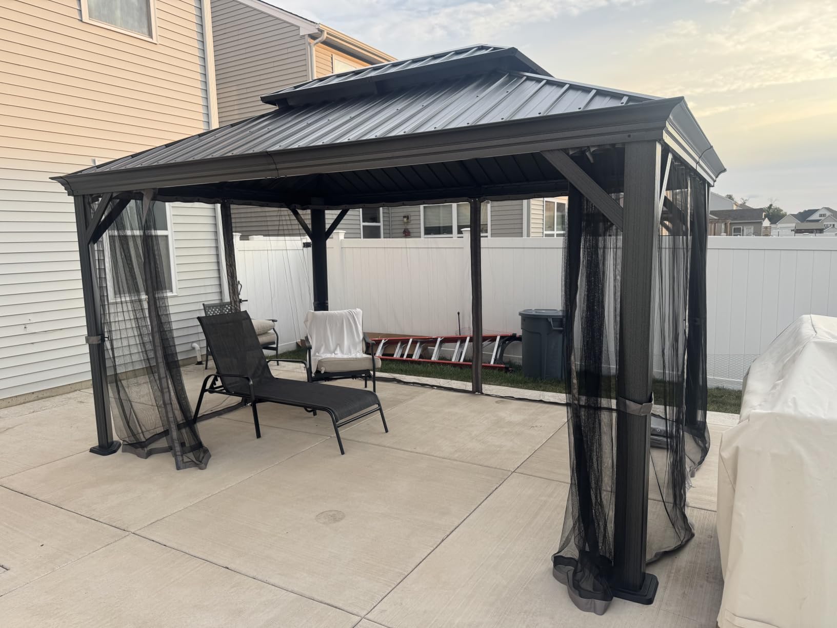 Kozyard Alexander 10' x 12' Hardtop Gazebo, Aluminum Frame, Galvanized Steel Double Roof, Outdoor Permanent Pavilion with Curtains and Netting for Patio, Backyard, Brown customer photo 1