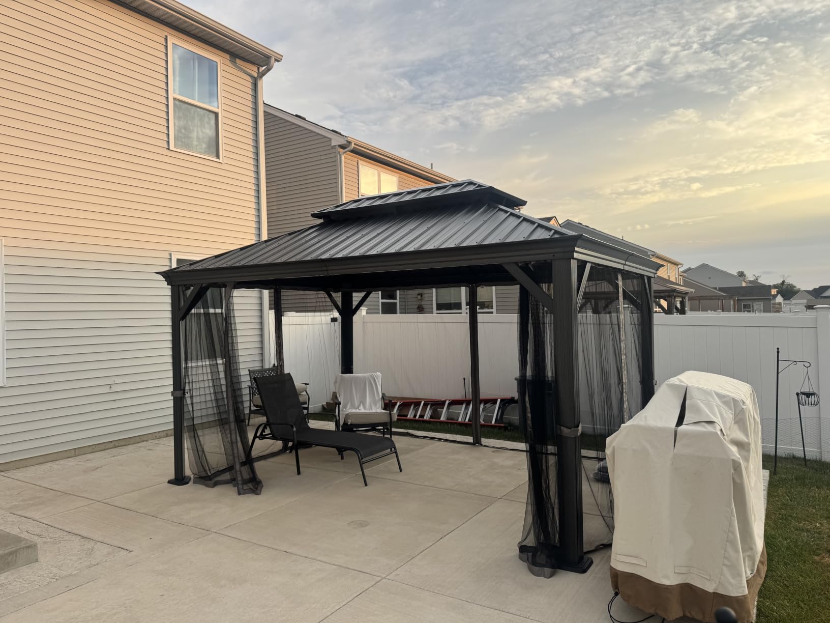 Kozyard Alexander 10' x 12' Hardtop Gazebo, Aluminum Frame, Galvanized Steel Double Roof, Outdoor Permanent Pavilion with Curtains and Netting for Patio, Backyard, Brown customer photo 2