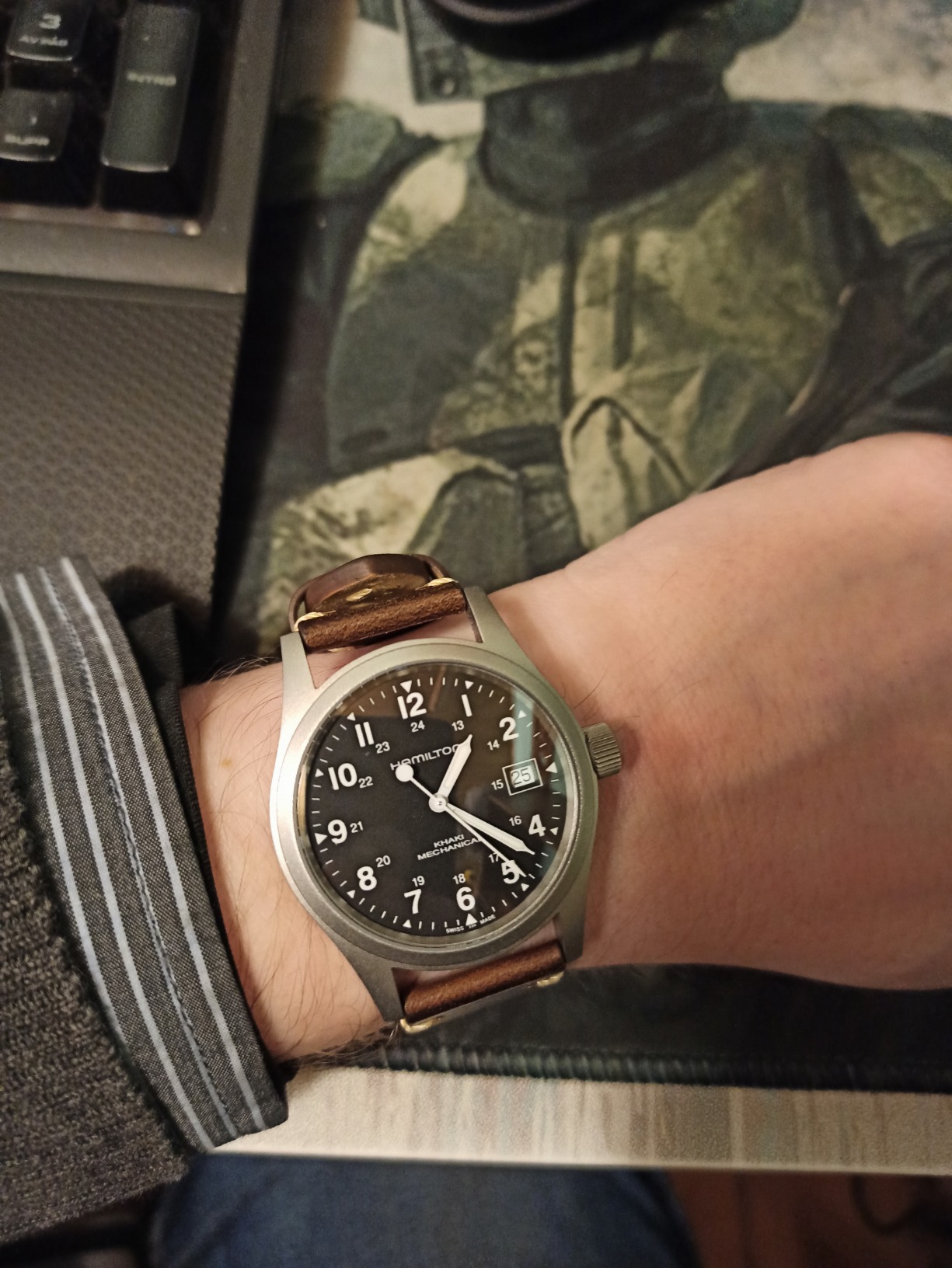 Hamilton Khaki Field Mechanical Men's Watch, 38mm Stainless Steel Case, Swiss Made, Black Dial Analog Wrist Watch for Men, 50m Waterproof, Sapphire Crystal, Canvas Strap customer photo 1