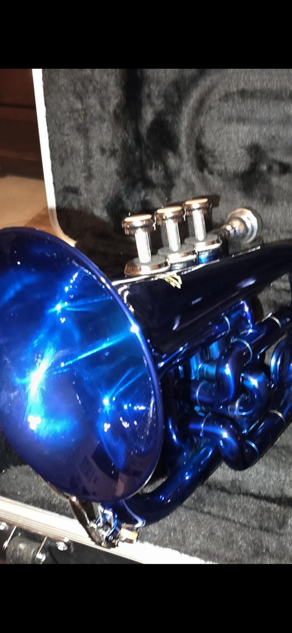 EASTROCK Pocket Trumpet Brass Bb Trumpet with 7C Mouthpiece, Hard Case, Strap, Gloves, Cleaning Kit for Students Beginners (Blue) customer photo 1