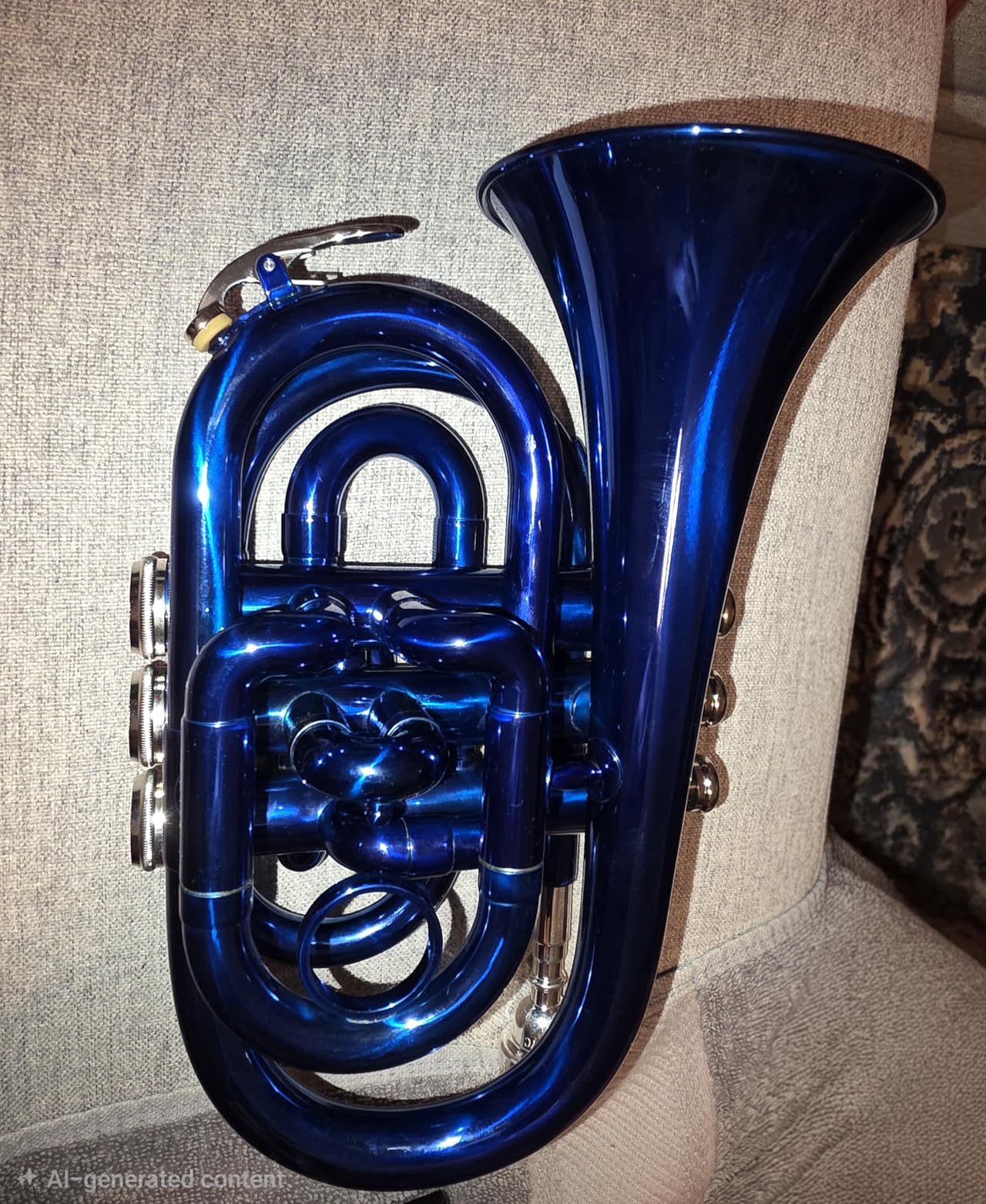 EASTROCK Pocket Trumpet Brass Bb Trumpet with 7C Mouthpiece, Hard Case, Strap, Gloves, Cleaning Kit for Students Beginners (Blue) customer photo 2