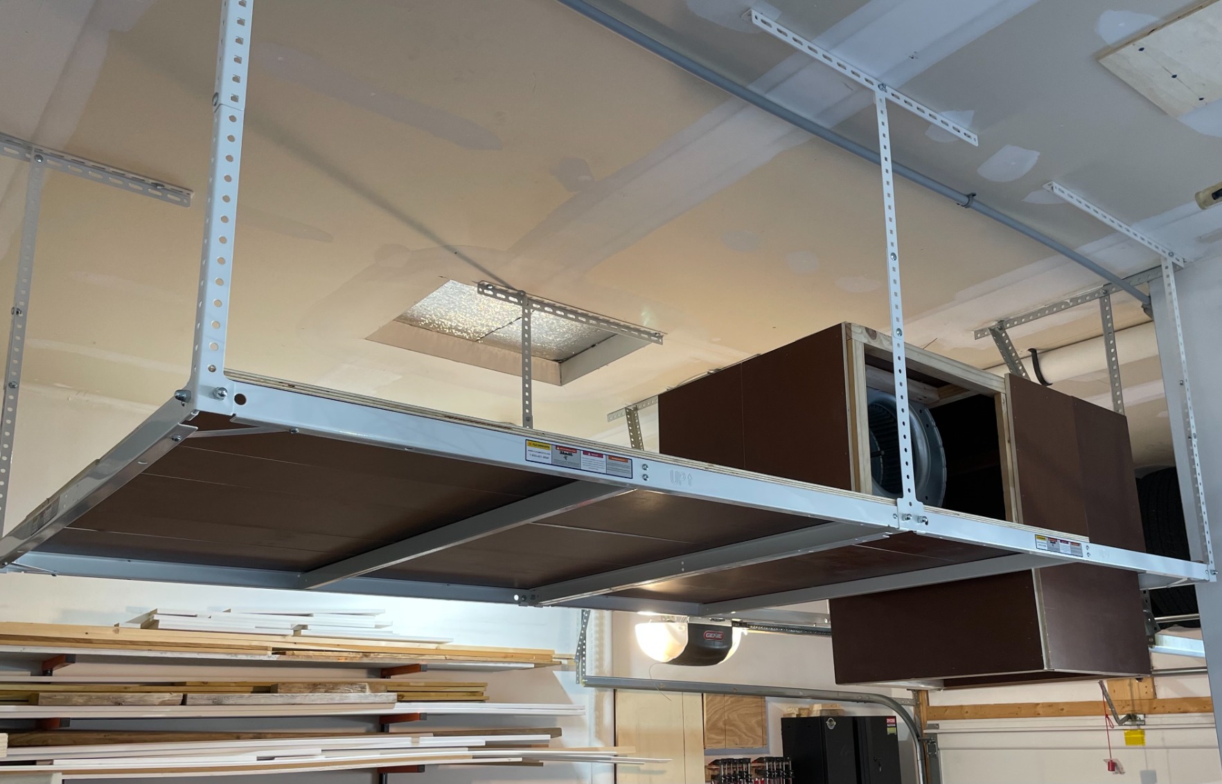 FLEXIMOUNTS 4x8 Overhead Garage Storage Rack without Decking, Storage Organization System, Heavy Duty Metal Garage Ceiling Racks, 600lbs Weight Capacity, Black, Lite Series customer photo 2