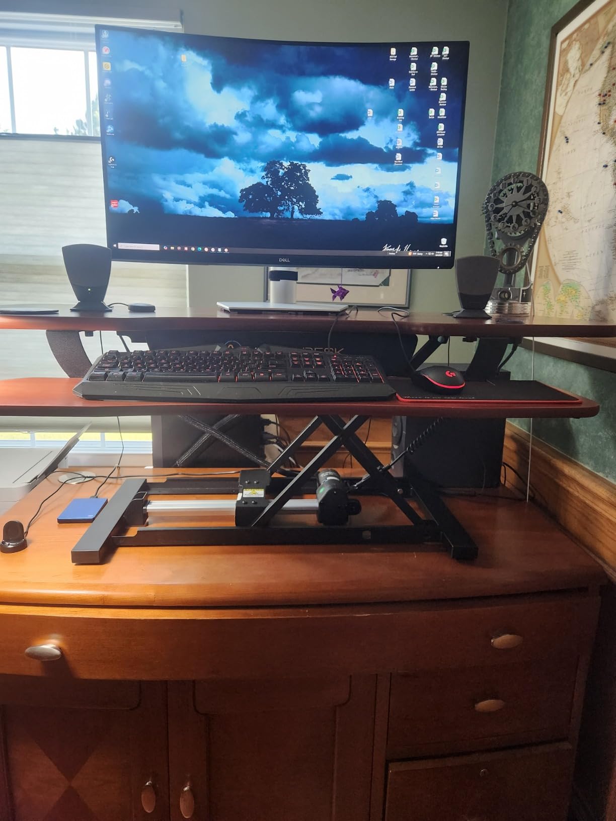 VERSADESK PowerPro 40 Inch Electric Standing Desk Converter - Push-Button Height Adjustable Sit to Stand Desk Riser for Triple Monitors and Laptop - Motorized Desktop Workstation with Wide Keyboard Tray customer photo 1