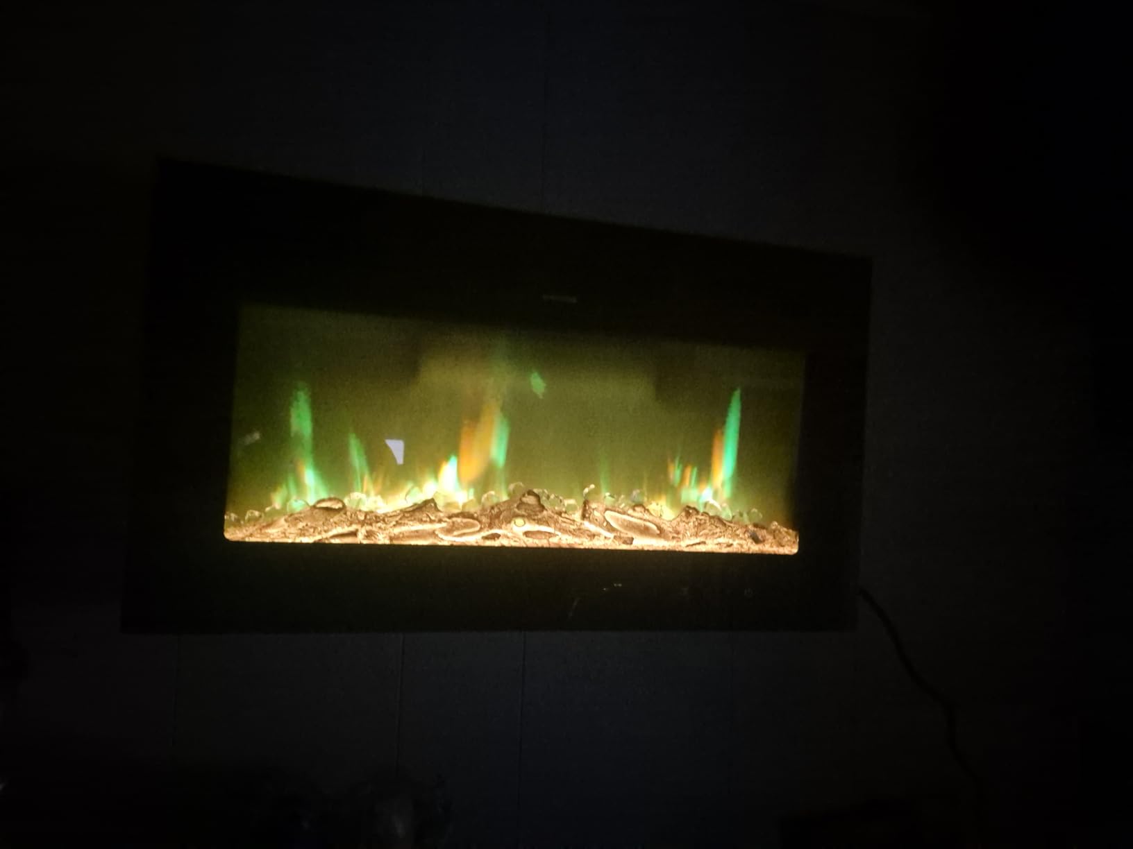 BETELNUT 40 Electric Fireplace Wall Mounted and Recessed with Remote Control, 750/1500W Ultra-Thin Wall Fireplace Heater W/Timer Adjustable Flame Color and Brightness, Log Set & Crystal Options customer photo 1