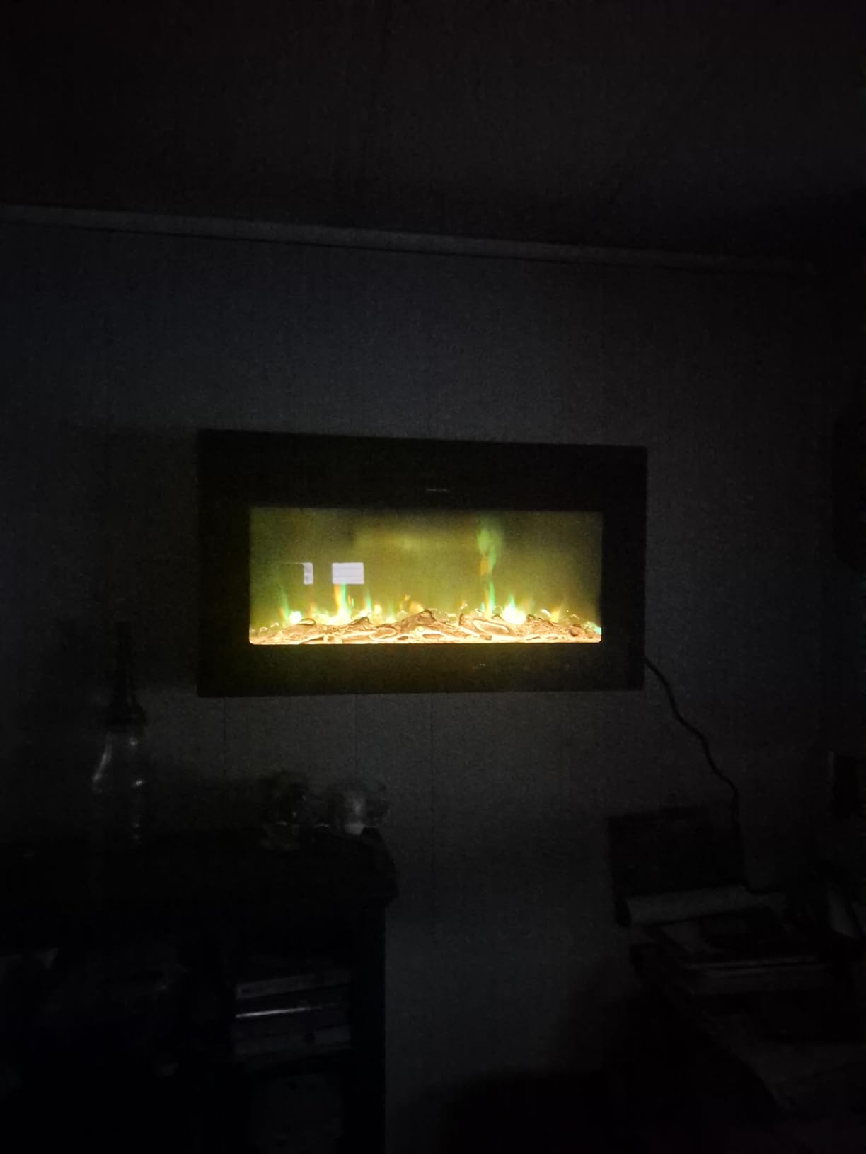 BETELNUT 40 Electric Fireplace Wall Mounted and Recessed with Remote Control, 750/1500W Ultra-Thin Wall Fireplace Heater W/Timer Adjustable Flame Color and Brightness, Log Set & Crystal Options customer photo 2