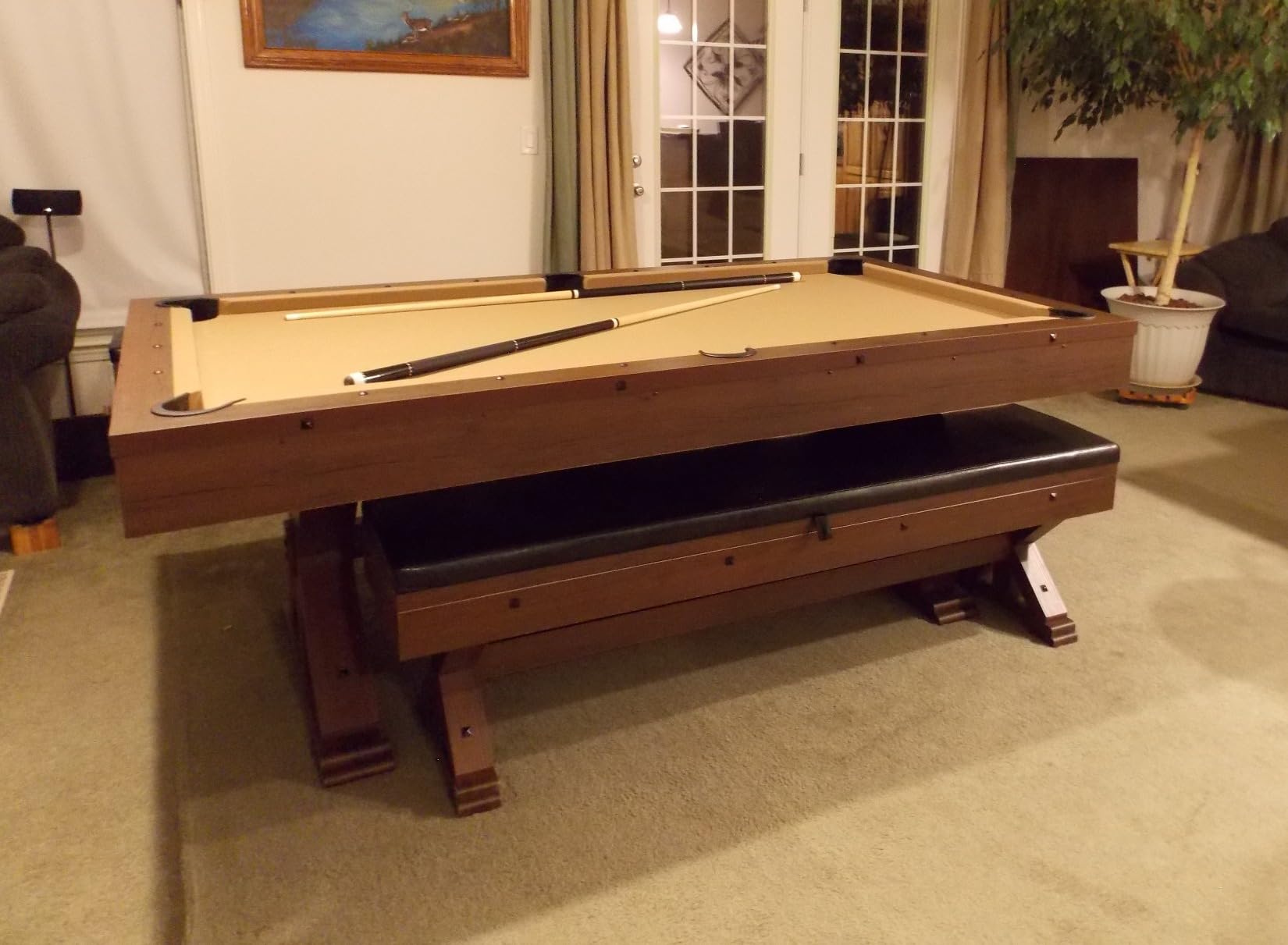 7' 3 in 1 Multi Game Pool Table with Dining Top Pool Ping Pong Table Combo with Dual Storage Bench Seating. Includes Billiards, Ping Pong Accessories. customer photo 1