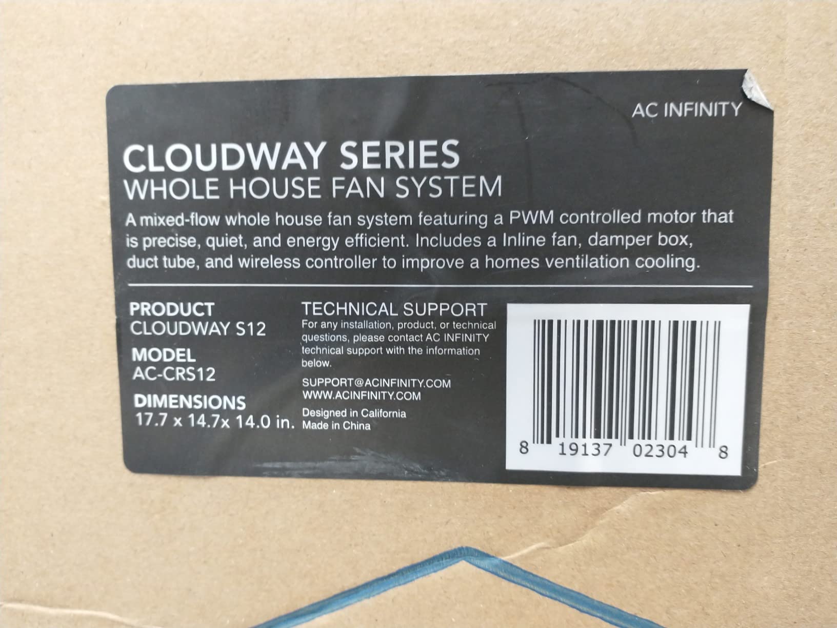 AC Infinity CLOUDWAY Whole House EC Fan S12 | 1600 CFM with Remote 10-Speed Wireless Fan Controller, 12