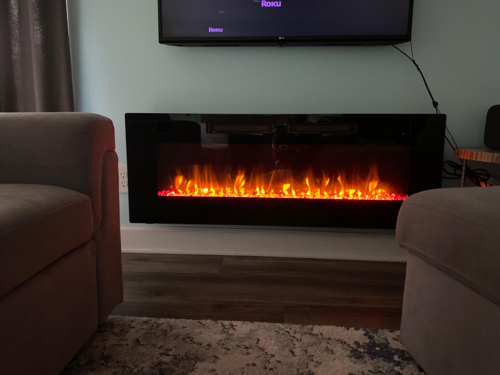 LEMBERI 72 inch Ultra-Thin Electric Fireplace, Recessed and Wall Mounted Slim Linear Fireplace for 2x4 & 2x6 Studs, 750W/1500W Ultra-Quiet Indoor Heater with Remote, Flame Colors & Timer, Black customer photo 1