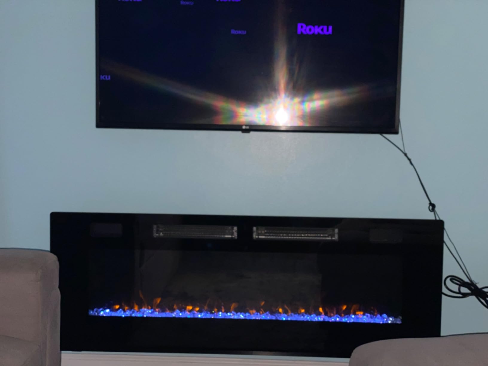 LEMBERI 72 inch Ultra-Thin Electric Fireplace, Recessed and Wall Mounted Slim Linear Fireplace for 2x4 & 2x6 Studs, 750W/1500W Ultra-Quiet Indoor Heater with Remote, Flame Colors & Timer, Black customer photo 2