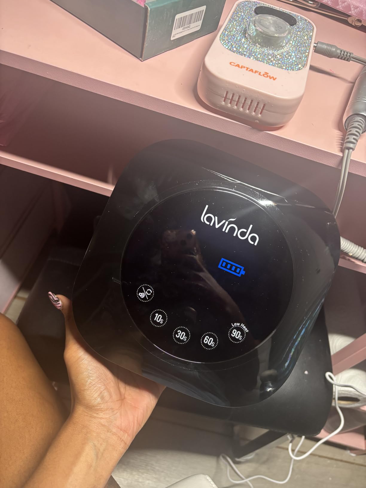 Lavinda UV Nail Lamp for Gel Polish, Professional UV Light Nail Dryer Black | Gel Nail Lamp Cordless, Rechargeable Fast Curing Lamp with 4 Timer Setting Auto Sensor, 54W, 36 Dual Wavelength Lamp beads customer photo 2