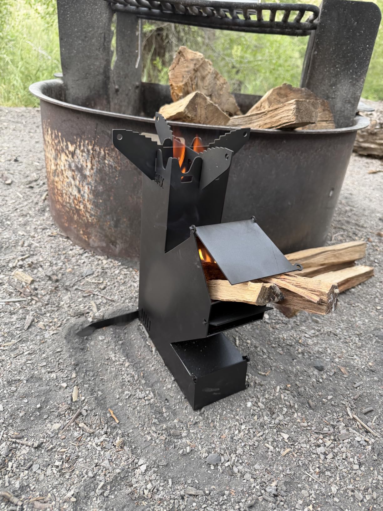 Rocket Stove Portable Wood-Burning Camping Stove with Storage Bag, 1.8mm Steel, 5.62lb Backpacker Wood Stove, Efficient Chimney Burn, Burns Twigs and Charcoal customer photo 2