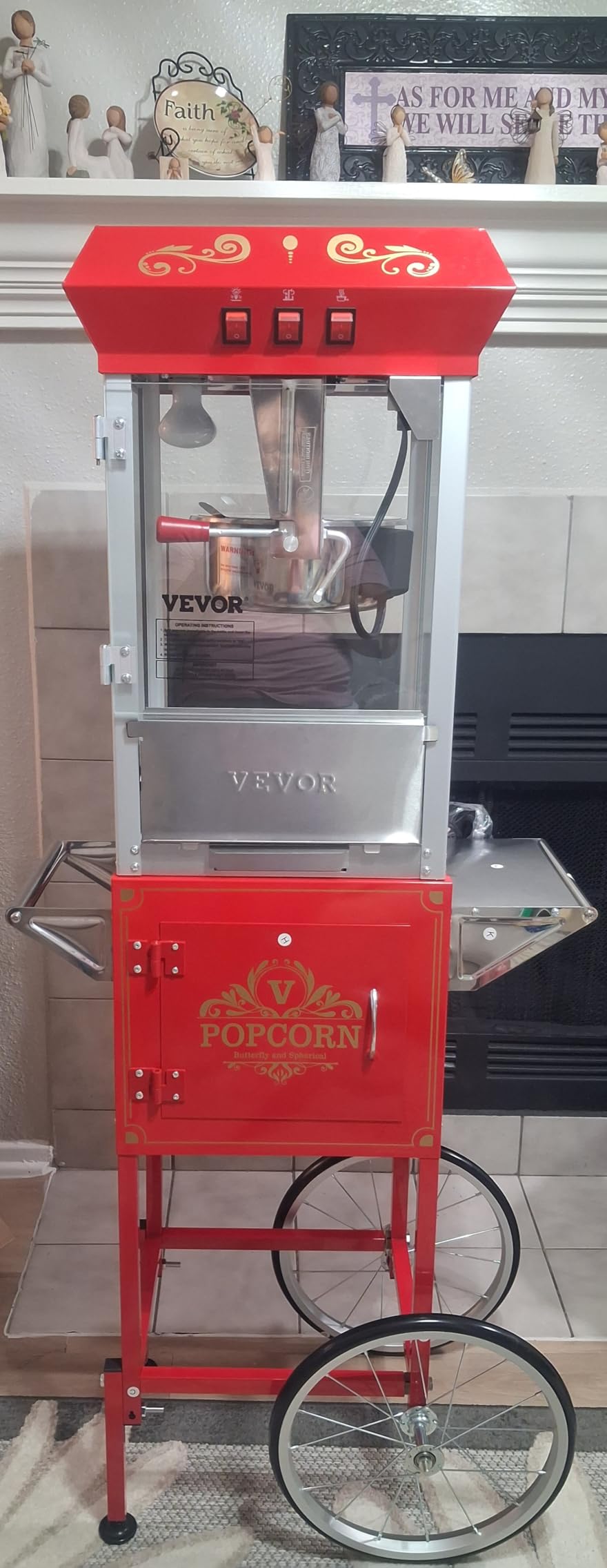 VEVOR Commercial Popcorn Machine, 8 Oz Kettle, 850 W Popcorn Maker on Wheels for 48 Cups per Batch, Theater Style Popper with 3-Switch Control Steel Frame Tempered Glass Doors Cart 1 Scoop 2 Spoons | 850W Theater Style Popper, On Wheels, 48 Cups per Batch, 3-Switch Control, Tempered Glass Doors customer photo 2