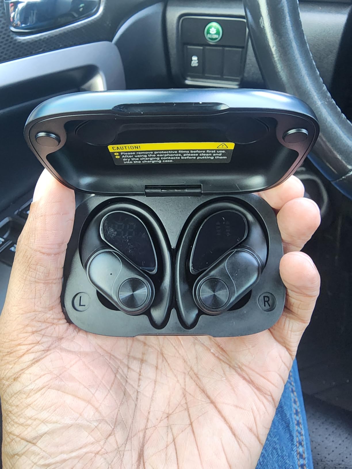 PocBuds Bluetooth Headphones Wireless Earbuds 80hrs Playtime Wireless Charging Case Digital Display Sport Ear Buds with Earhook Deep Bass IPX7 Waterproof Over-Ear Earphones for Phone Laptop Beige customer photo 2