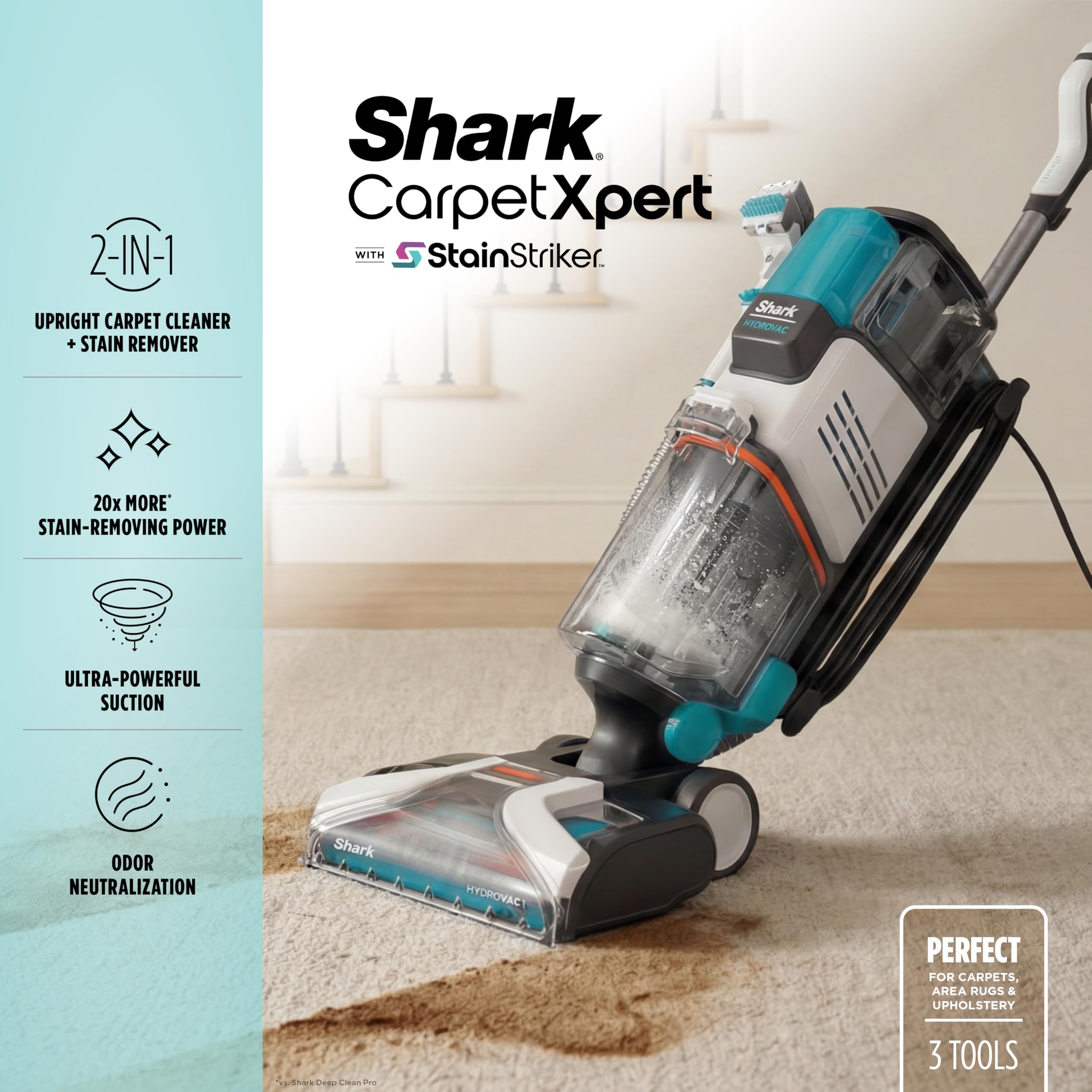 Shark CarpetXpert | Upright Carpet, Area Rug & Upholstery Cleaner | Carpet Shampooer with StainStriker Handheld Tough Stain Eliminator | Removes Tough Stains & Odors | 3 Cleaning Tools | White | EX201 customer photo 2