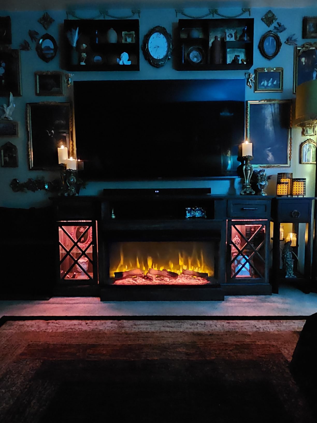 OKD 3-Sided Glass Farmhouse Electric Fireplace TV Stand for TVs up to 80 inches, Highboy Entertainment Center with Glass Door Storage Cabinet, 70 inches Large TV Stands with 36 inches Fireplace, Antique White customer photo 1