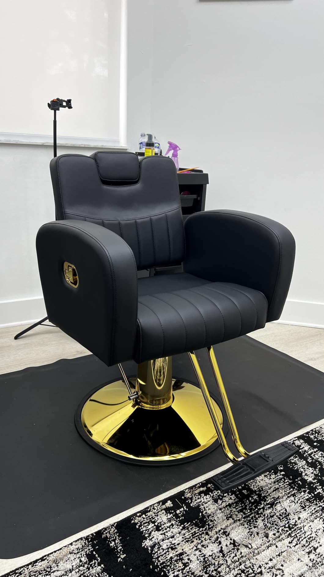 Black & Gold Reclining Salon Chair - All Purpose Hydraulic Barber Chair with Removable Headrest - Comfortable Styling Chair for Makeup, Lash, Tattoo, Braiding & Shaving, 440 lbs Cap. customer photo 1