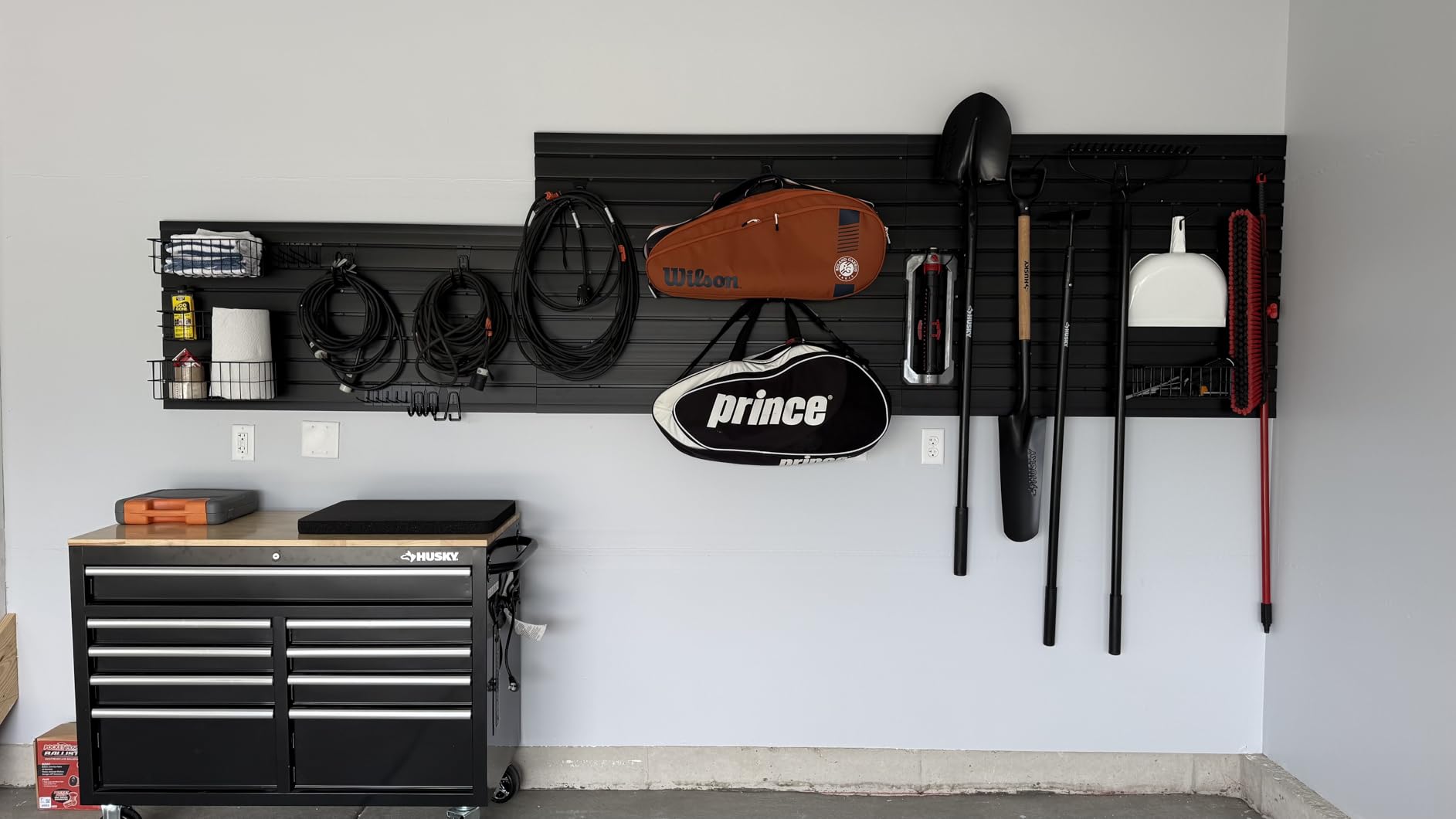 FRAYSCENT Slat Wall Paneling Garage Slat Wall Storage Systems Slatwall Panels Power Tool Organizer Wall Mount, PVC Garage Storage & Organization Products Slate Board (Black, 4ft x 8ft) customer photo 1