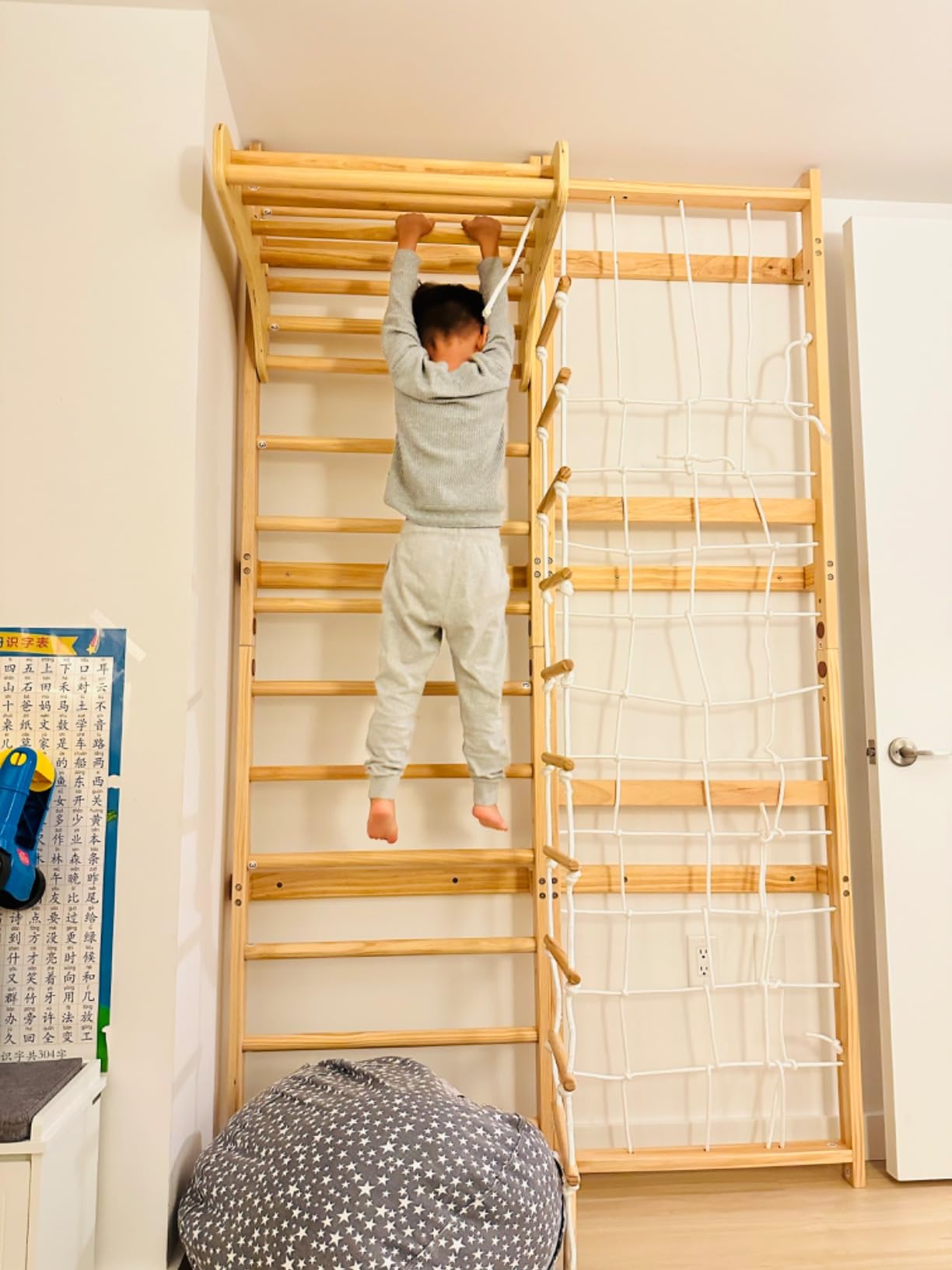 Avenlur Neem Swedish Ladder Wall Gym Adult & Kids Climbing Wall (94.5 in) | 5-in-1 kids home gym: climbing wall, indoor swing, pull up bar, stair slides customer photo 2