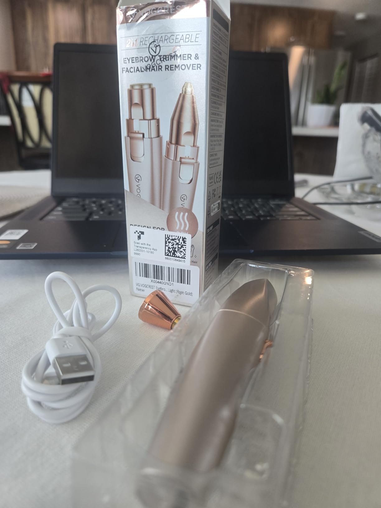 VG VOGCREST Eyebrow & Facial Trimmer: 2 in 1 Rechargeable Facial Hair Removal & Eyebrow Shaver - Body Razor with Built-in LED Light (Rose Gold) customer photo 1