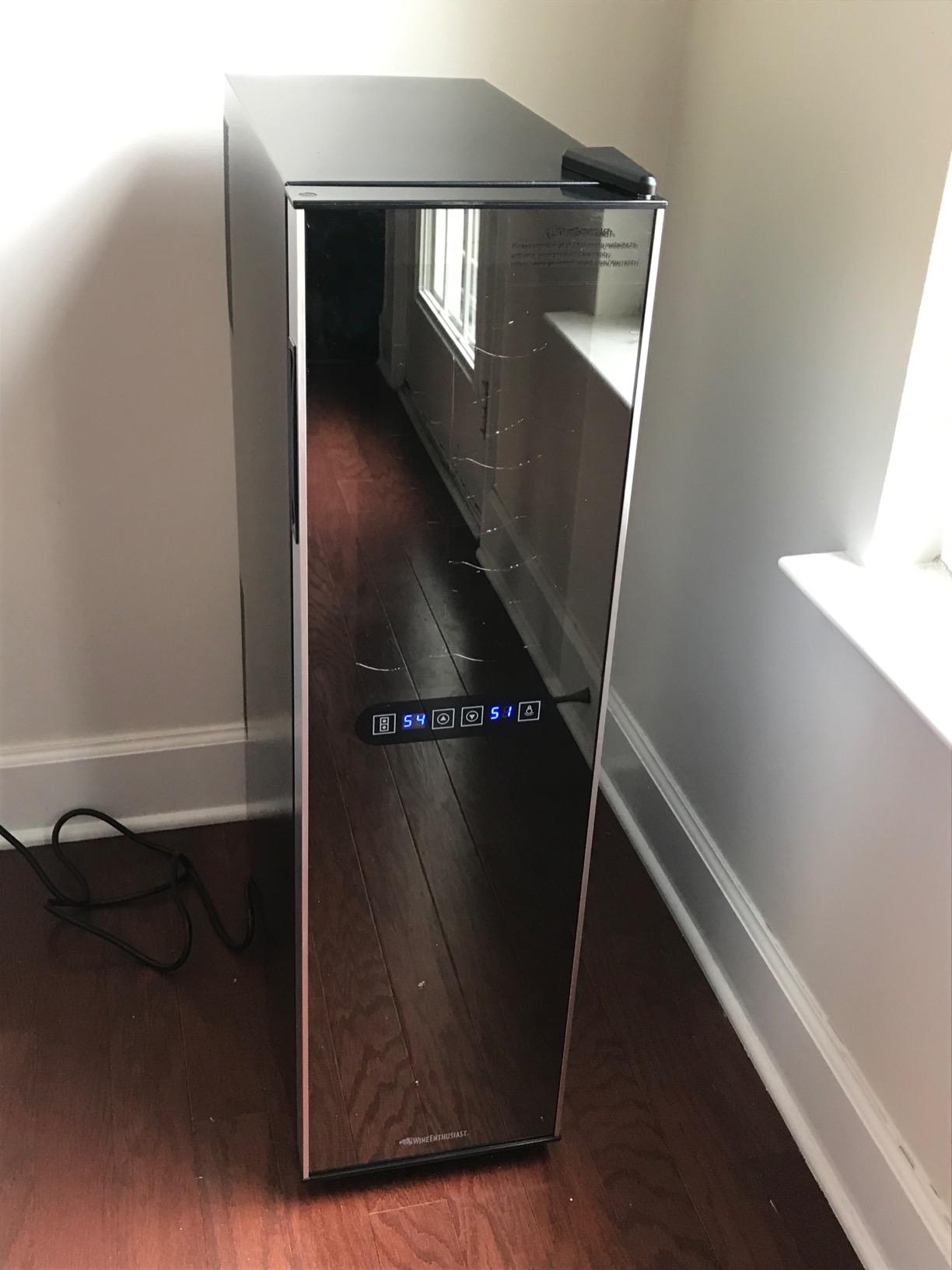 Wine Enthusiast 18-Bottle Slimline Dual Zone Wine Cooler - Energy Efficient Freestanding Wine Refrigerator - Upright Bottle Storage, Adjustable Thermostat, Digital Touchscreen (20.5