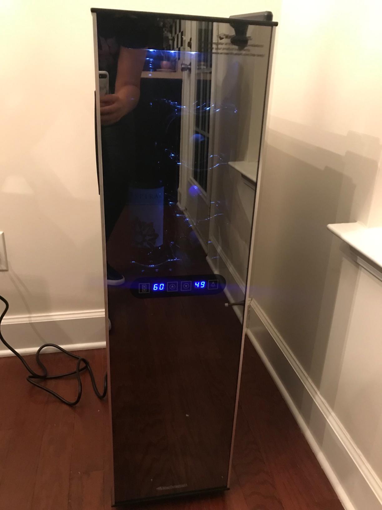 Wine Enthusiast 18-Bottle Slimline Dual Zone Wine Cooler - Energy Efficient Freestanding Wine Refrigerator - Upright Bottle Storage, Adjustable Thermostat, Digital Touchscreen (20.5