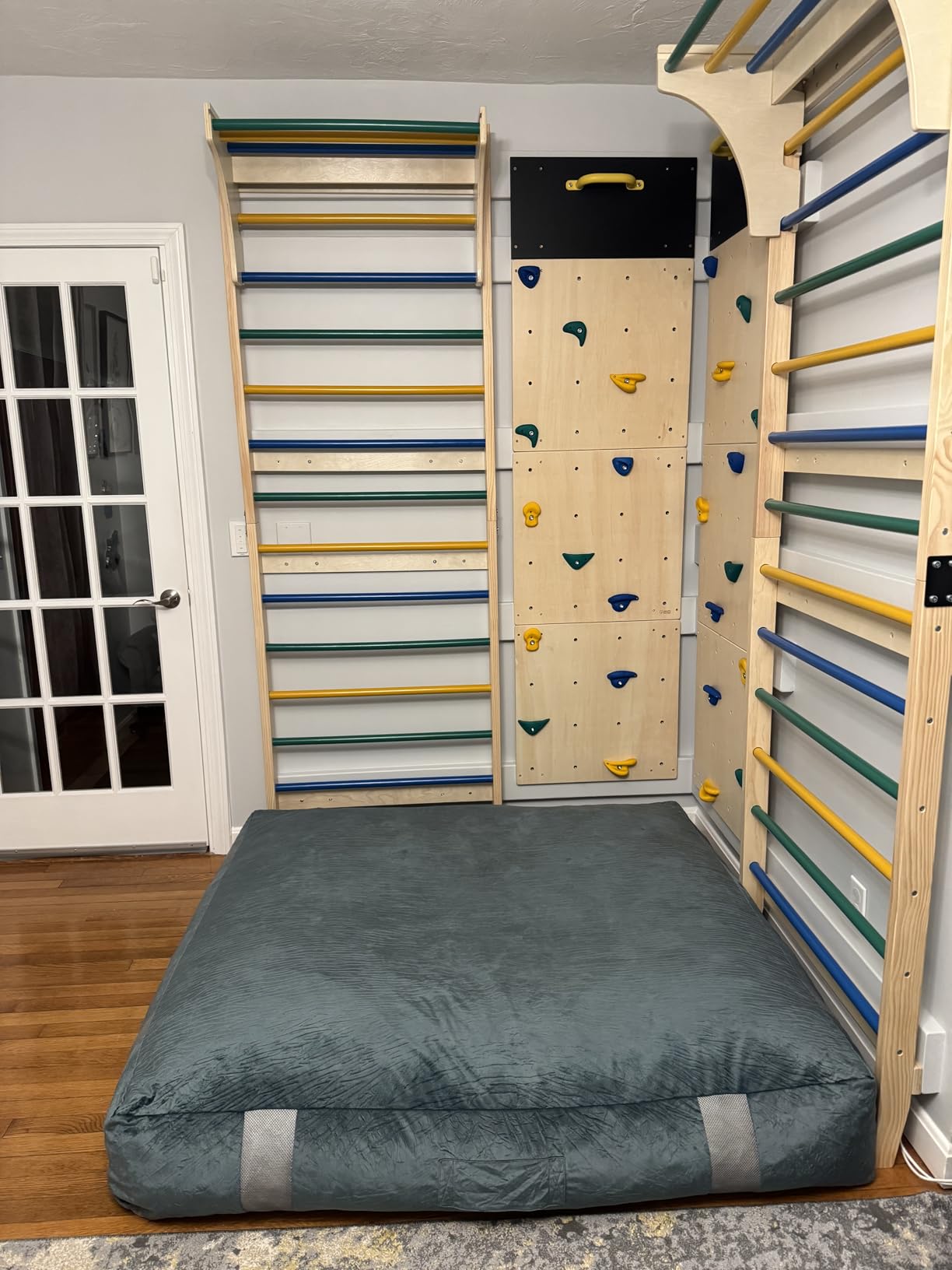 ComfyBumpy Rock Climbing Wall for Kids | Indoor Playground Play Gym Set with Drawing Blackboard & 12 Non-Slip Holds | Durable Wooden Climber for Ages 3+ customer photo 1