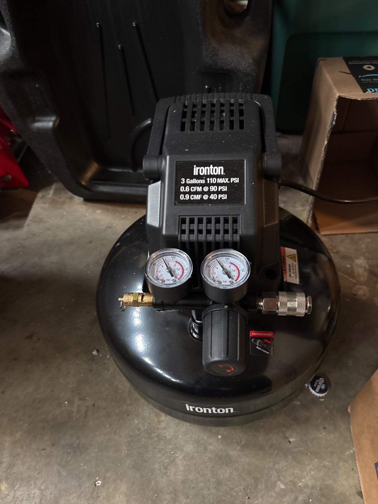 Ironton Air Compressor, 3-Gallon, 0.3 HP, 110 PSI, Oil-Free, Pancake tank design, Compact portability, Maintenance-free operation, Shop/garage air-tool use, Easy storage customer photo 2