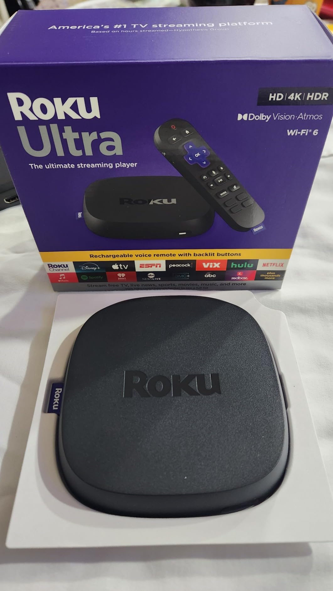Roku Ultra - Ultimate Streaming Player - 4K Streaming Device for TV with HDR10+, Dolby Vision & Atmos - Bluetooth & Wi-Fi 6 - Rechargeable Voice Remote Pro with Backlit Buttons - Free & Live TV customer photo 2