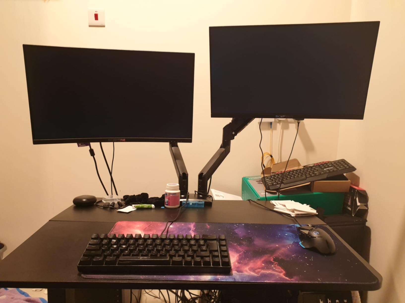 WALI Dual Monitor Stand for 13-32 inch Computer Screens, Dual Monitor Arms for 2 Monitors Holds up to 22 lbs, Height Adjustable Dual Monitors Mount, VESA 75x75/100x100mm (GSMP002N), Black customer photo 1