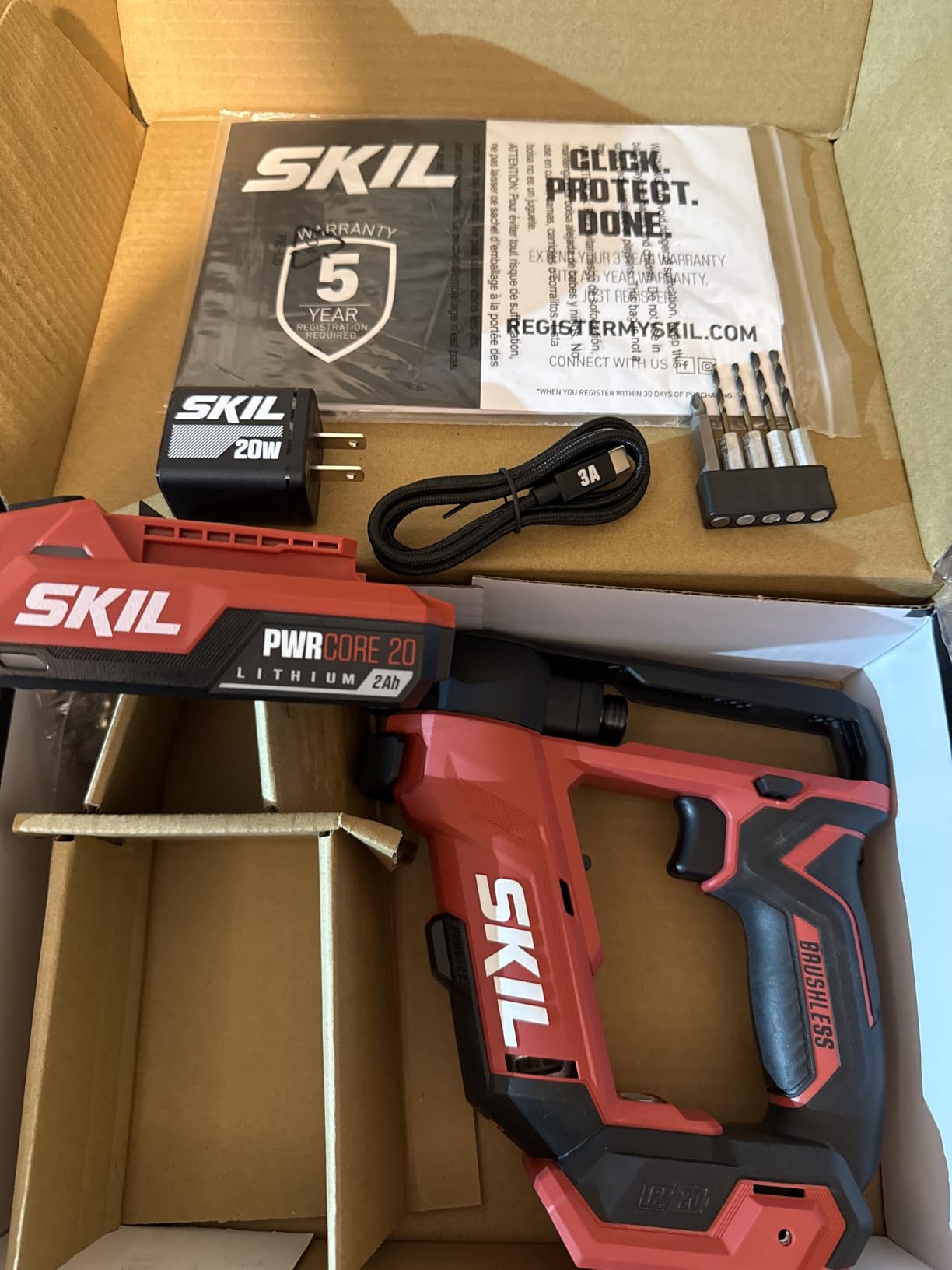 SKIL PWR CORE 20 Brushless 20V Flip Drill Driver Kit with Double Collect Flip Head, Torque Settings & Magnetic On-board Storage, Includes 2.0 Ah USB-C Battery and Charger - DL6300D-12 customer photo 1