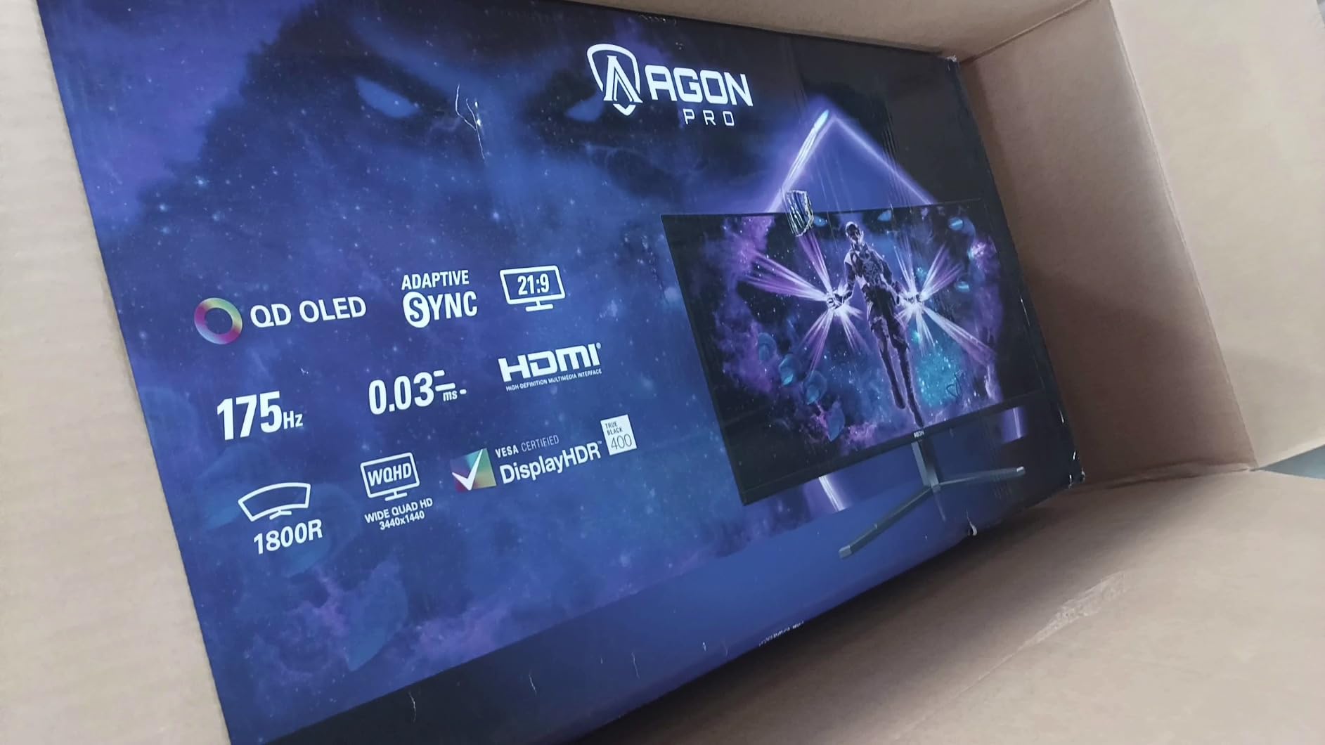 AOC Agon PRO AG346UCD 34'' Ultra Wide Curved QD OLED Gaming Monitor, 21:9 WQHD 3440x1440, 175Hz 0.03ms, G-Sync Compatible, HDR 400 True Black, USB 3.2, Height Adjustable, Console Gaming Ready customer photo 1