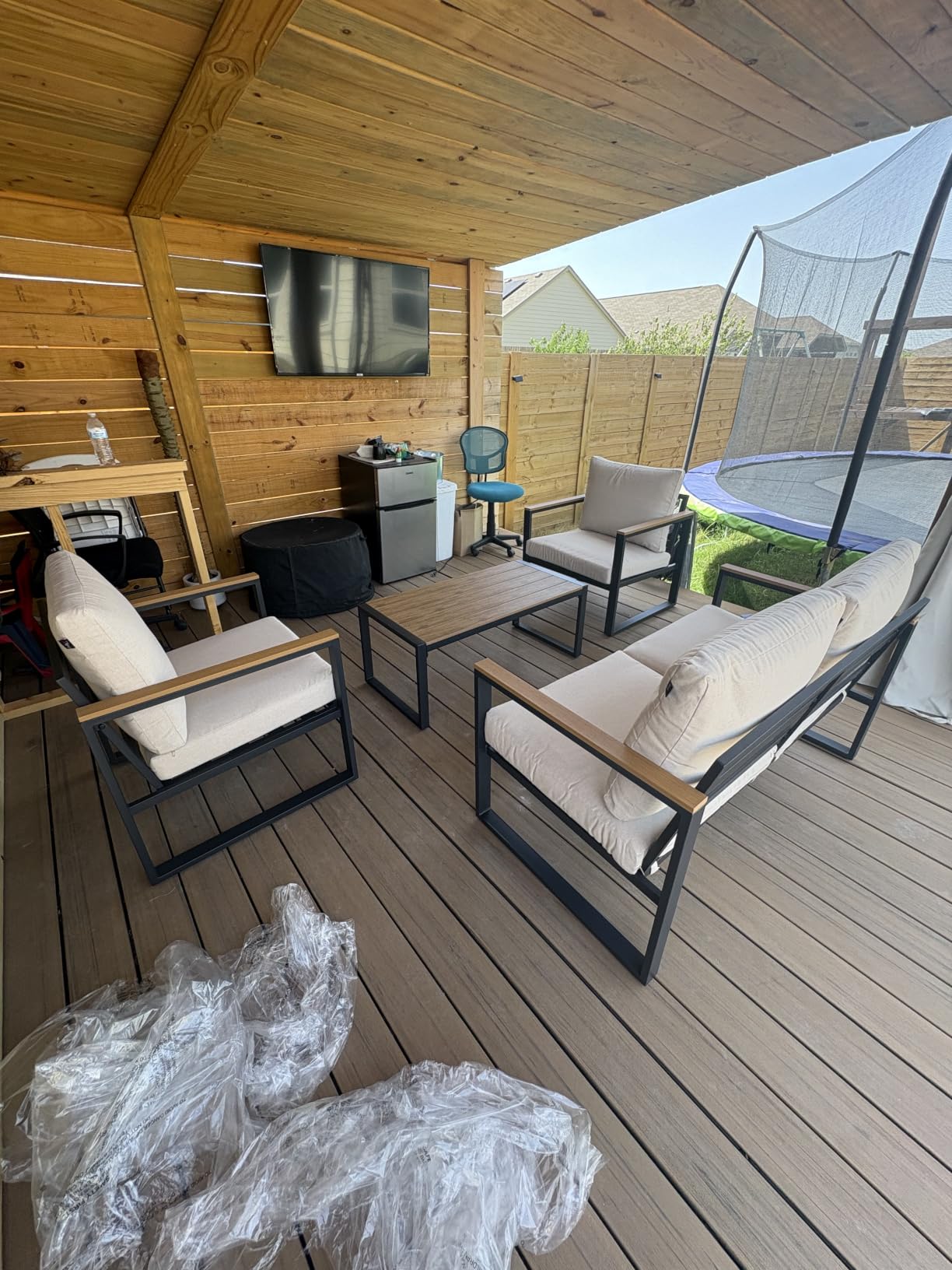 Patio Furniture Set, 4 Pieces Outdoor Patio Furniture with Coffee Table Set, Metal Patio Conversation Sets with Washable and High-Resiliency Sponge Cushions, Upgarded Beige customer photo 2