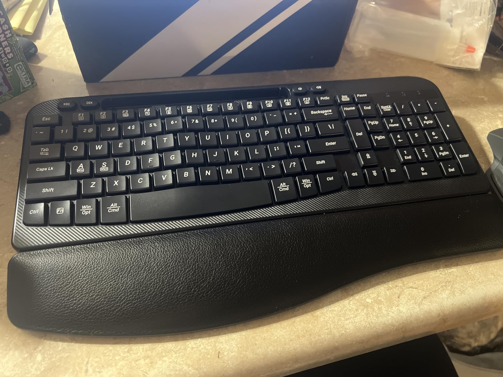 EAYBLLY 2.4G Wireless Ergonomic Keyboard, Full Size Wave Keys with Memory Foam Wrist Rest & 7.28in Phone Holder, USB-C Adapter Included for Windows Mac Chrome OS, Office or Home (Black) customer photo 2