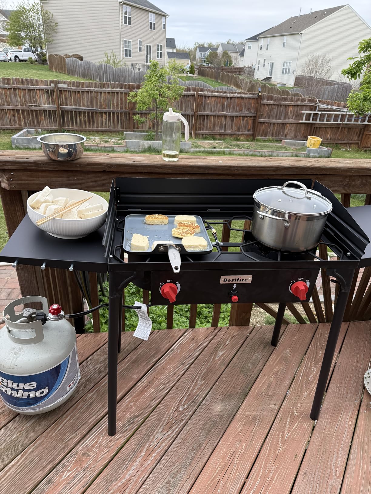 Bestfire 2 Burner Propane Stove, 150,000 BTU High Pressure Camping Burner with Windscreen, Side Shelves, Removable Legs, CSA Certified customer photo 1