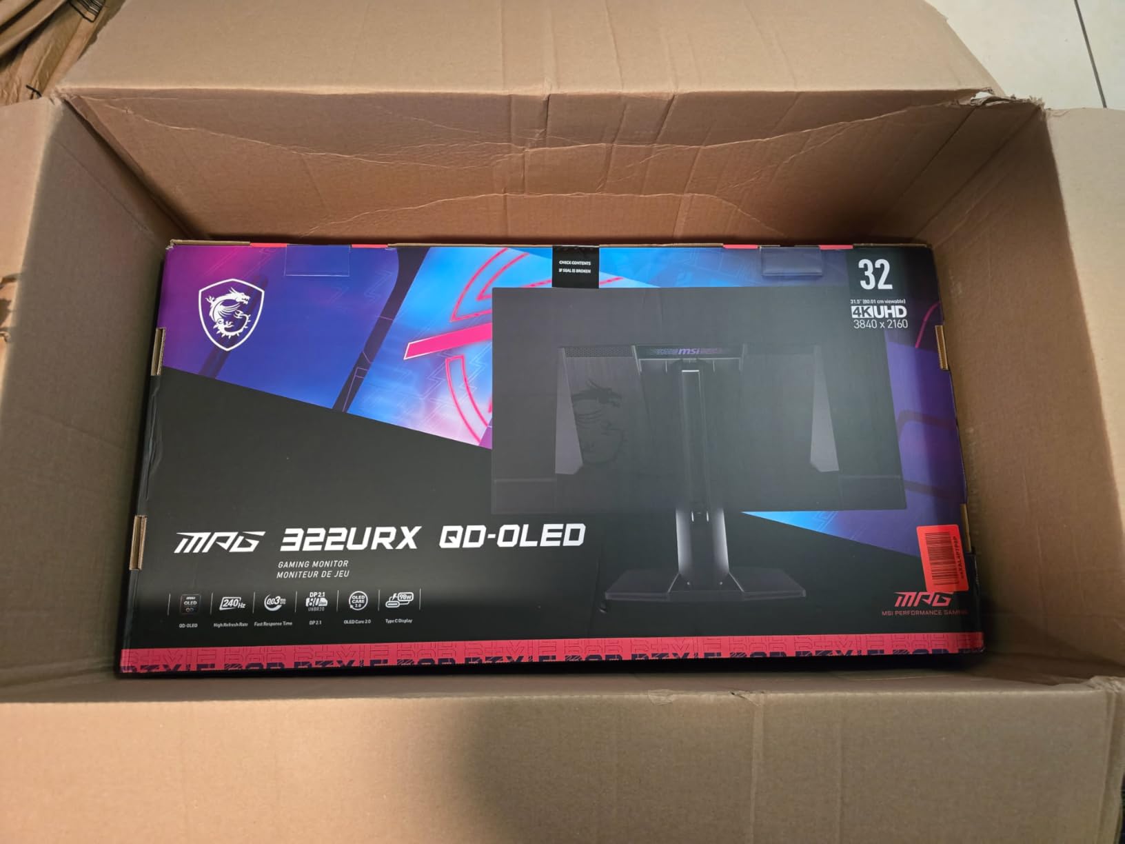MSI MPG 322URX QD-OLED 32-inch 4K UHD Computer Monitor, 240Hz, Adaptive-Sync, HDMI, DP Port, VESA Mountable, Tilt, Speaker, 0.03ms customer photo 2