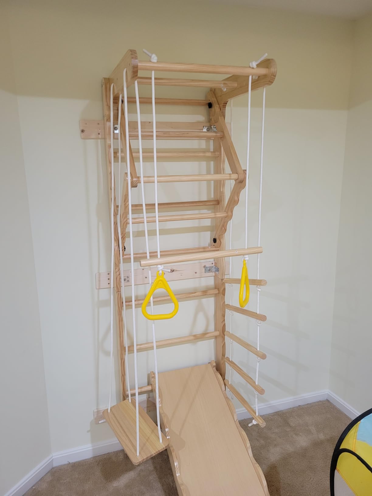 5-in-1 Wooden Indoor Jungle Gym for Kids, Wall-Mounted Swedish Ladder with Pull-Up Bar, Rings, Swing, and Slide - Montessori-Inspired Kids Playset customer photo 1