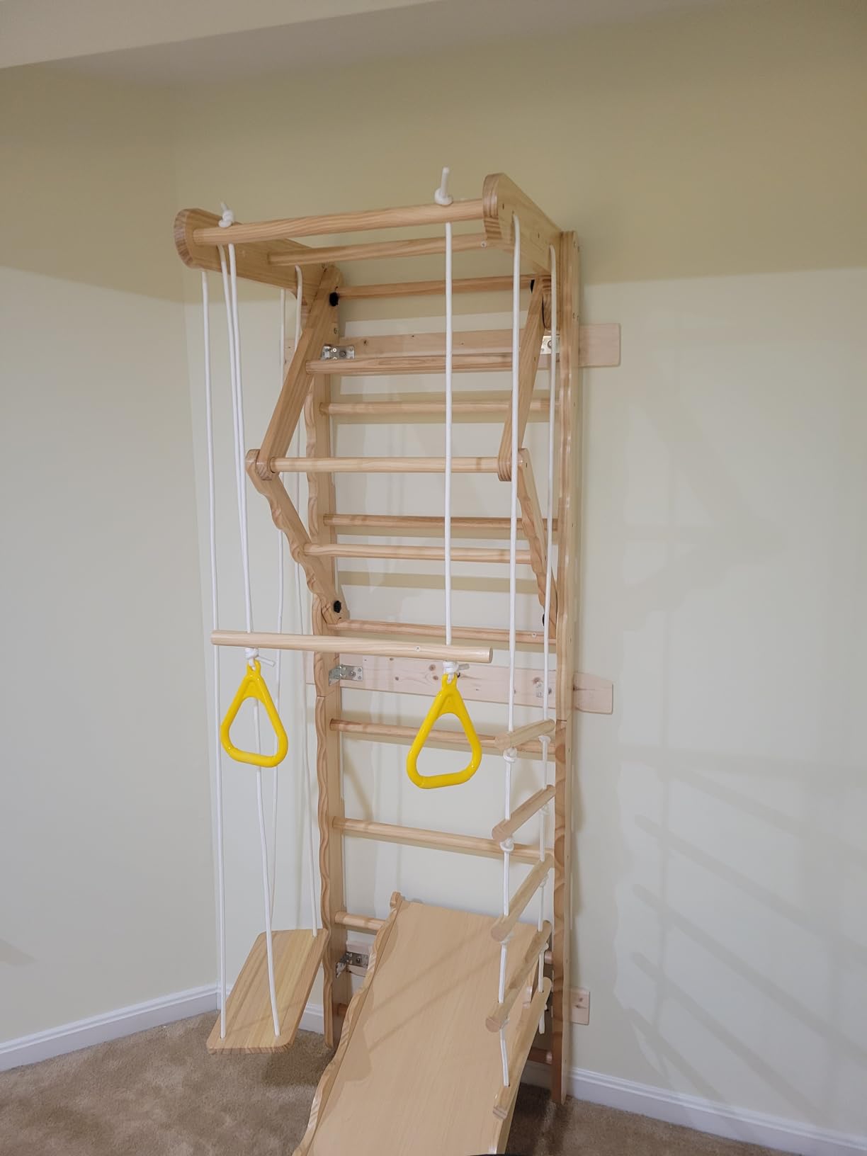 5-in-1 Wooden Indoor Jungle Gym for Kids, Wall-Mounted Swedish Ladder with Pull-Up Bar, Rings, Swing, and Slide - Montessori-Inspired Kids Playset customer photo 2