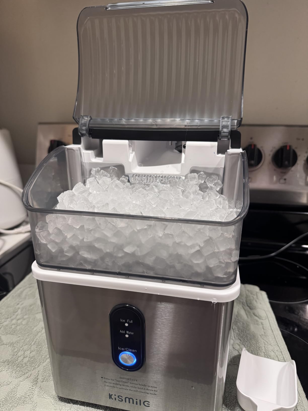 Kismile Nugget Ice Makers Countertop, Portable Ice Machine with Crushed Ice, 35lbs/Day, Self-Cleaning, One-Click Operation for Home Use(Silver) customer photo 1
