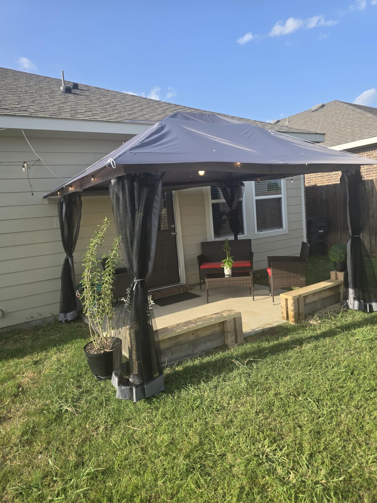 Aoxun 12x10 Gazebo Metal Frame Canopy Tent, Gray | Outdoor Party Tent with Double Roofs Heavy Duty | Mosquito Netting and Privacy Screen customer photo 2