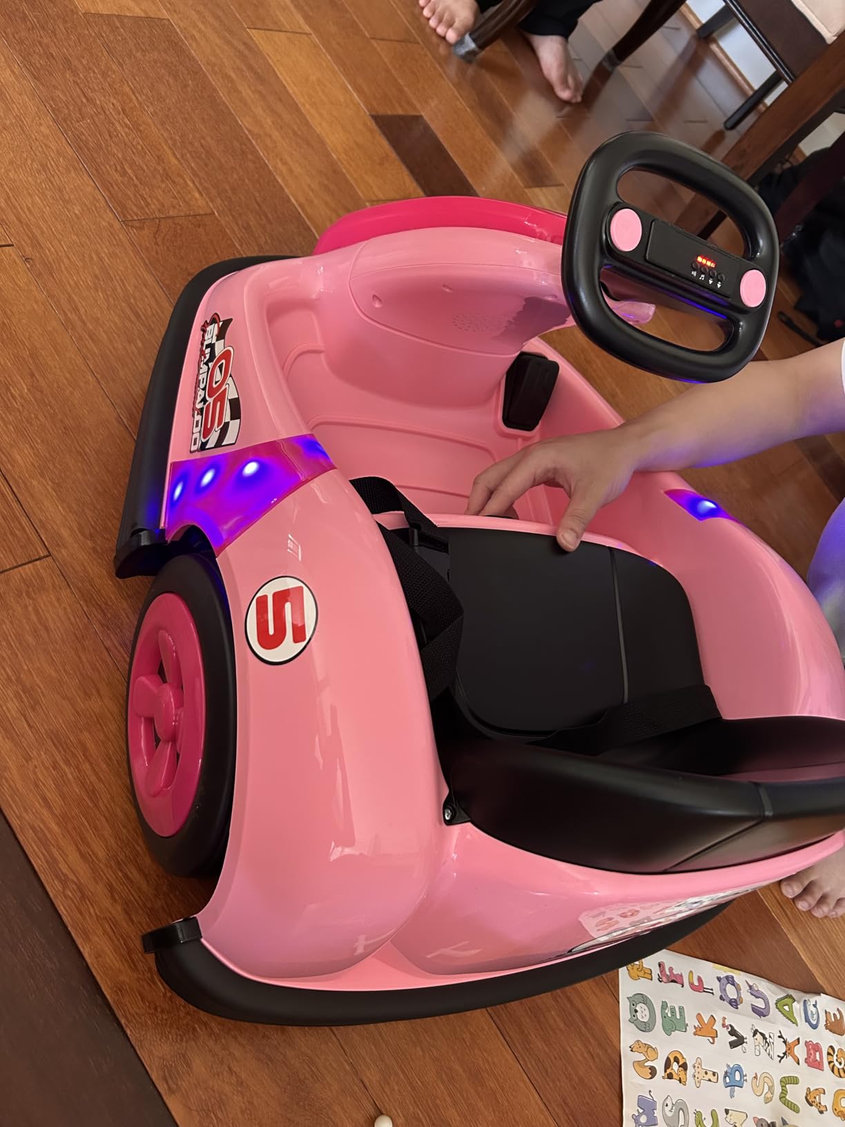 12V Kids Bumper Car with Big Wheel, 2.2 Mph Max, Toddler Bumper Cars with Remote, Baby Bumping Toy Car with DIY Stickers, 360 Degree-Spin, Music, Bluetooth, LED Lights, Blue customer photo 1