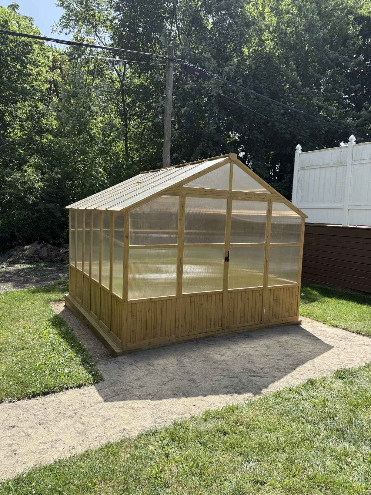 Jocisland 8x9.5x7.5 Ft Wooden Greenhouse, Pre-Assembled Solid Cedar Frame, Walk-in Design, Lockable Door, Adjustable Roof Vents, Polycarbonate Panels for Outdoor, Garden, Backyard customer photo 1