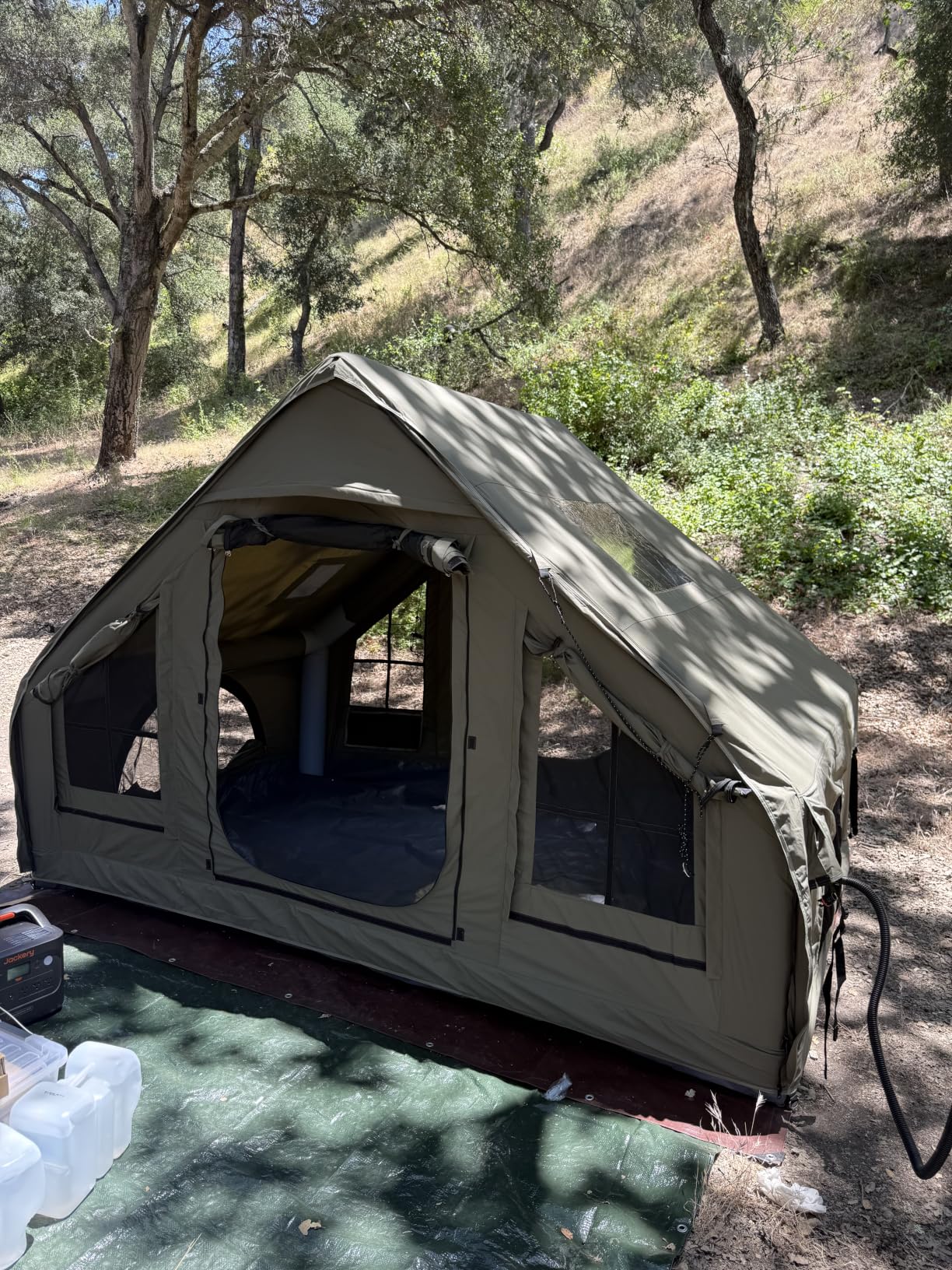 Inflatable Camping Tent for 2-4 Person, TC Cotton Canvas Blow Up Tent with Skylight & Stove Jack Glamping Tent for Family Camping, Festivals & Outdoors customer photo 1